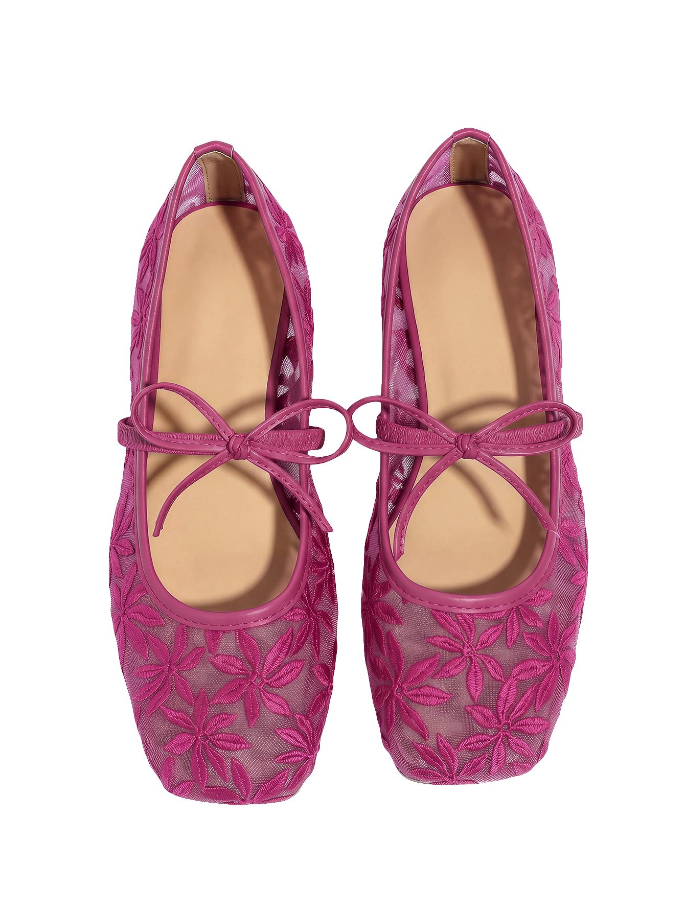 BEAUDRM Women's Polka Dots Mesh Ballet Flats Cute Lace Ballerina Flats | Closed Toe, Square Maryjane Flat, Dressy Casual Work Shoes, Leopard, Lace, Floral, Wedding
