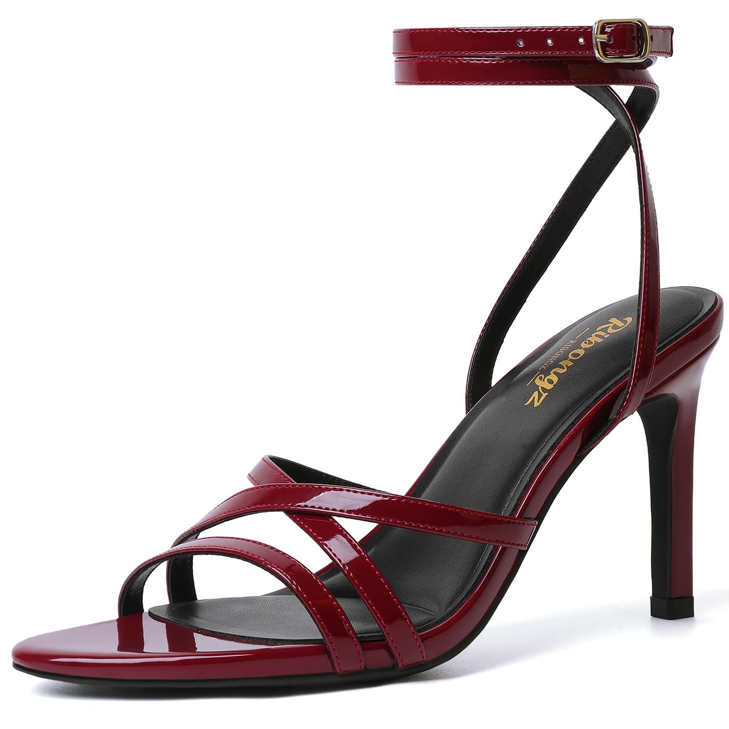 RIBONGZ Block Heels Prom Heeled Sandals for Women Chunky Square Open Toe Strappy High Heels Ankle Strap Wedding Bridal Shoes High Heel Sandals for Party Dress