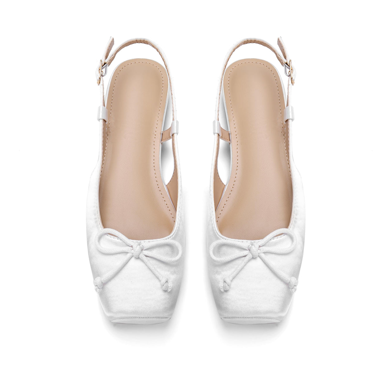 Women's Ballet Flats Slingbacks Square Toe Bow Knit Dressy Flat Shoes with Ankle Buckles Satin