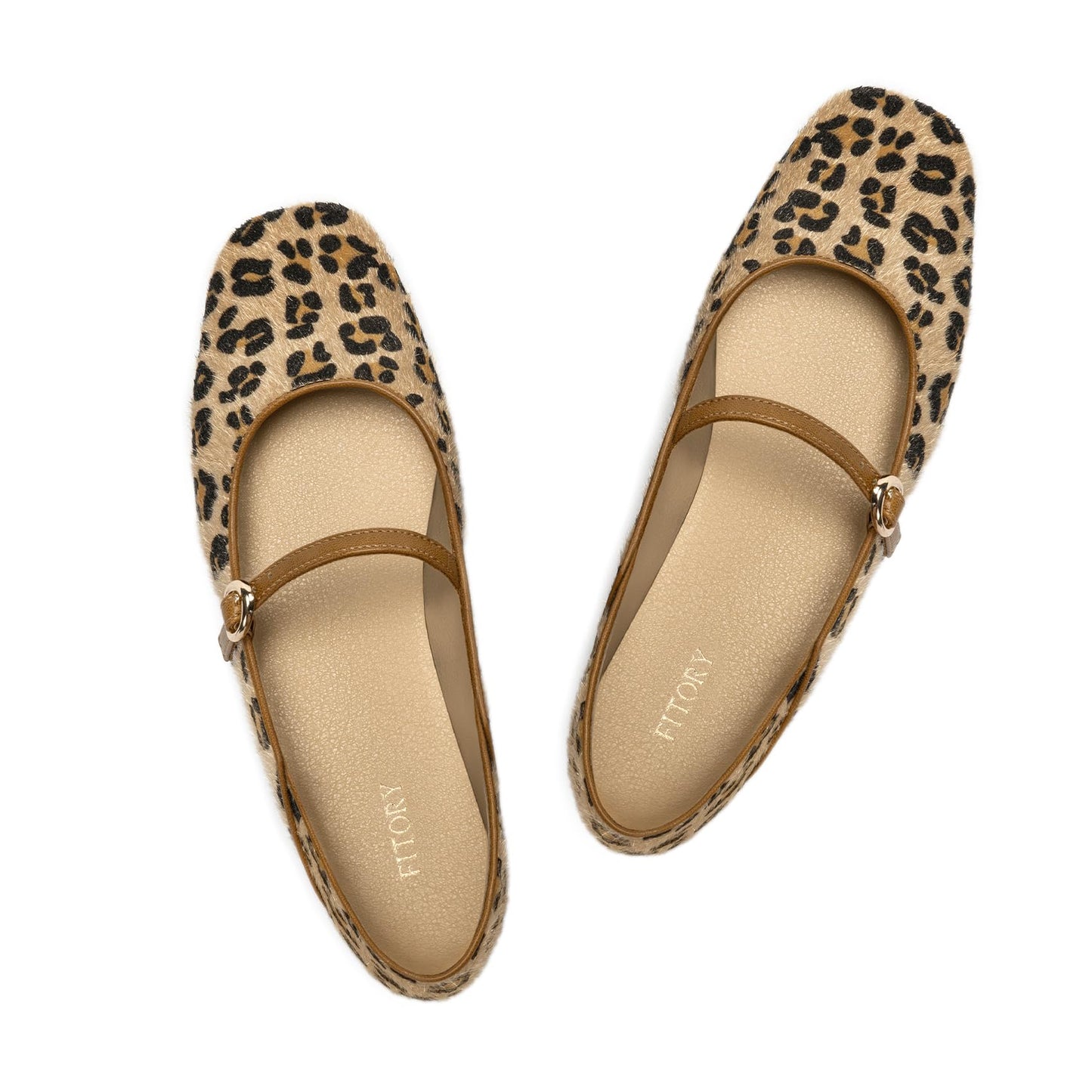 FITORY Mary Jane Shoes Women, Non Slip Work Ballet Flats Business Casual | Black Fall Footwear Comfortable Dressy Office Leopard Print Square Toe Formal Red Closed Toe Church Restaurant