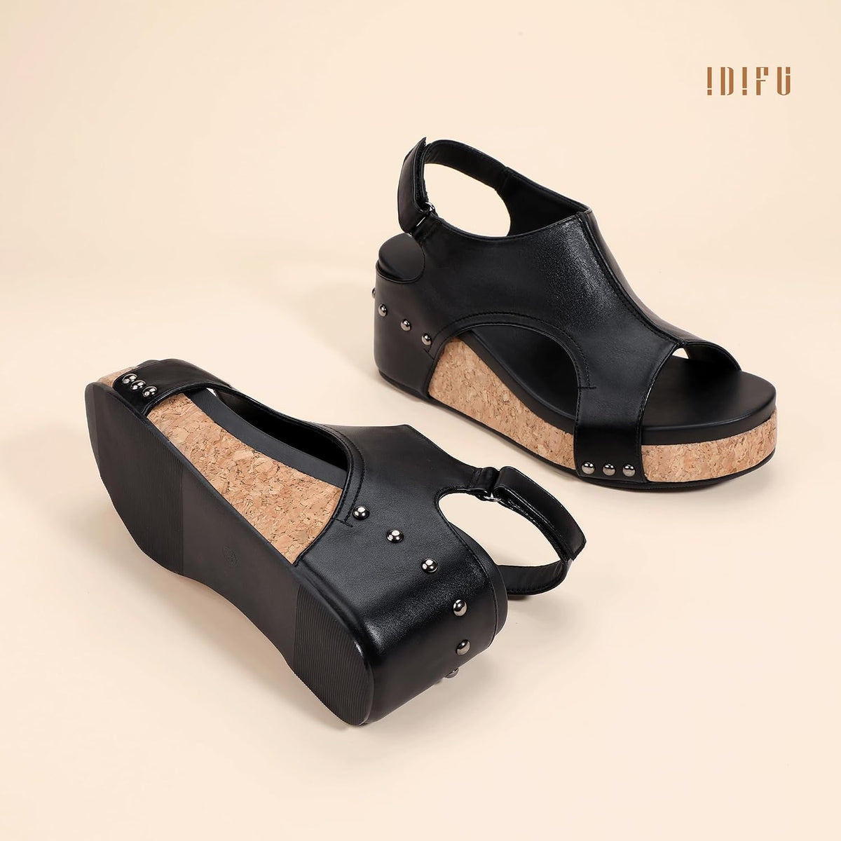 IDIFU IN3 Women's Platform Wedge Sandals Cork Open Toe Comfortable Sandal | Casual Dressy Summer Lightweight Adjustable Slingback Platform Wedge Shoes Sandals