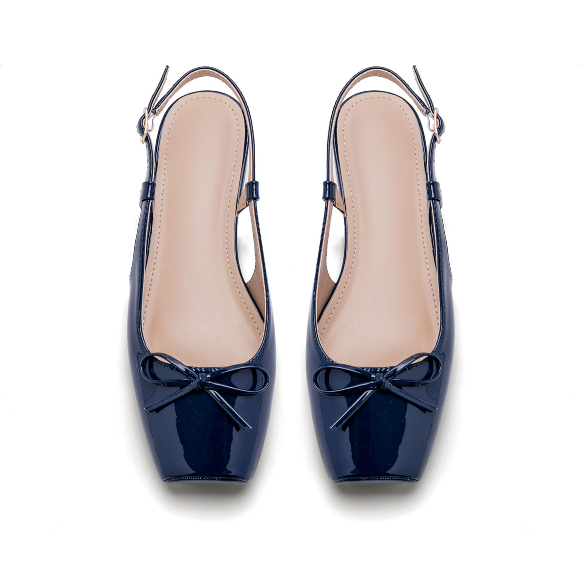 Women's Ballet Flats Slingbacks Square Toe Bow Knit Dressy Flat Shoes with Ankle Buckles Satin