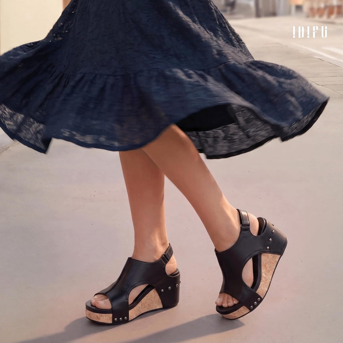 IDIFU IN3 Women's Platform Wedge Sandals Cork Open Toe Comfortable Sandal | Casual Dressy Summer Lightweight Adjustable Slingback Platform Wedge Shoes Sandals