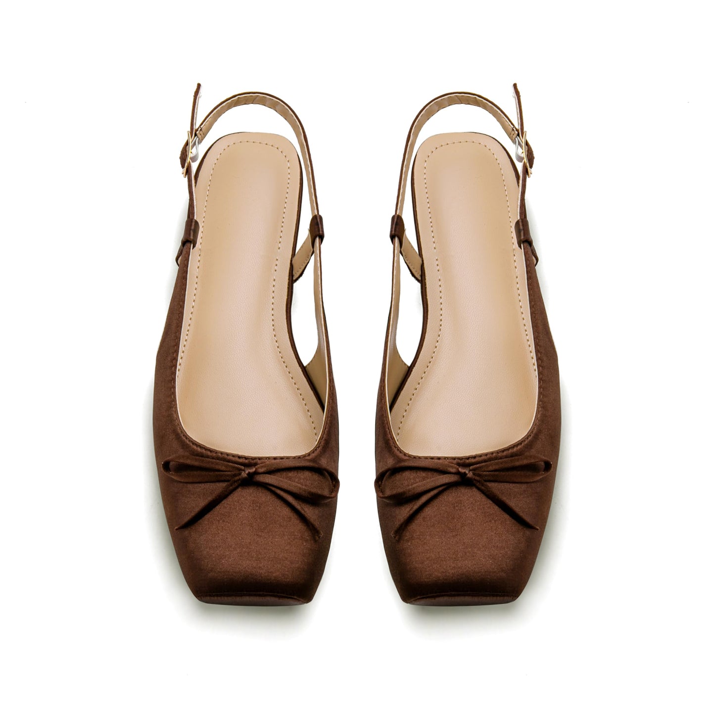 Women's Ballet Flats Slingbacks Square Toe Bow Knit Dressy Flat Shoes with Ankle Buckles Satin