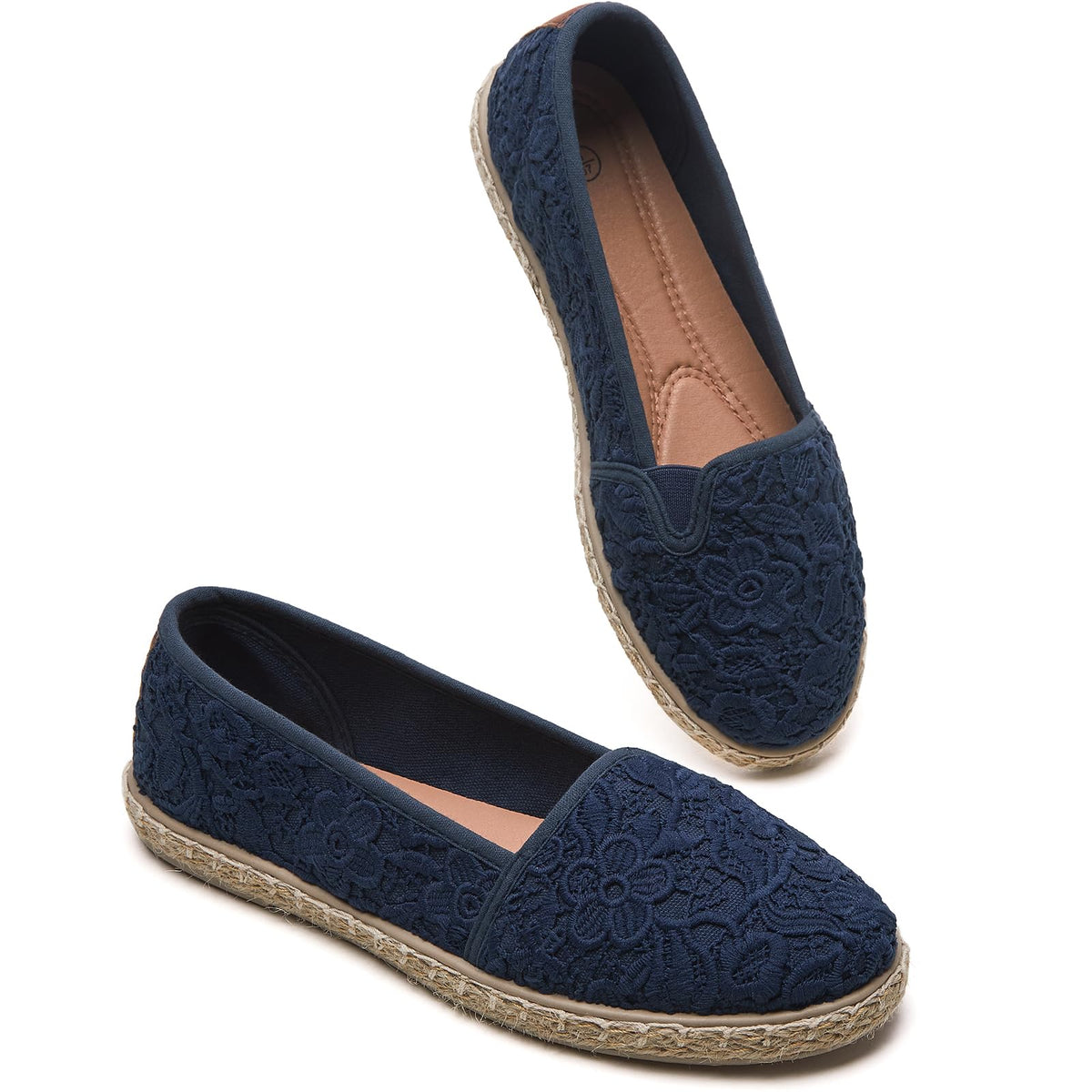 BABUDOG Women's Flats with Flower Embroideried,White Lace Ballet Flats,Comfortable Dress Flats