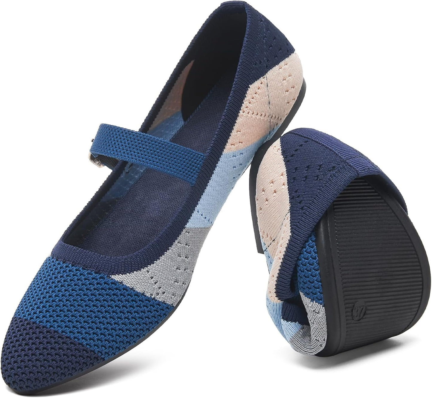 Women's Ballet Flat Mary Jane Flats Slip on Laides Dress Flats with Strap | Mary Janes Flats, Breathable knit, Adjustable buckle strap, Pointed toe, Soft & lightweight, Perfect for office & daily wear