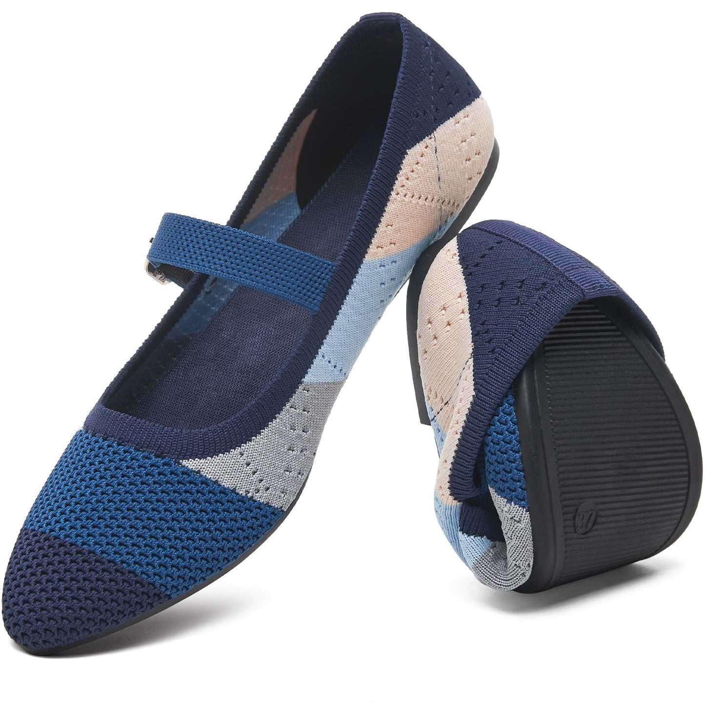 Women's Ballet Flat Mary Jane Flats Slip on Laides Dress Flats with Strap | Mary Janes Flats, Breathable knit, Adjustable buckle strap, Pointed toe, Soft & lightweight, Perfect for office & daily wear