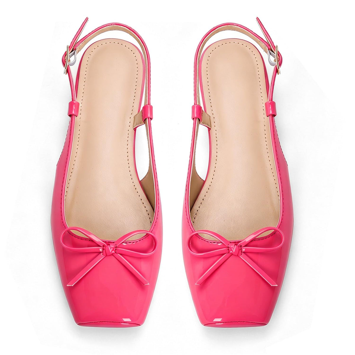 Women's Ballet Flats Slingbacks Square Toe Bow Knit Dressy Flat Shoes with Ankle Buckles Satin