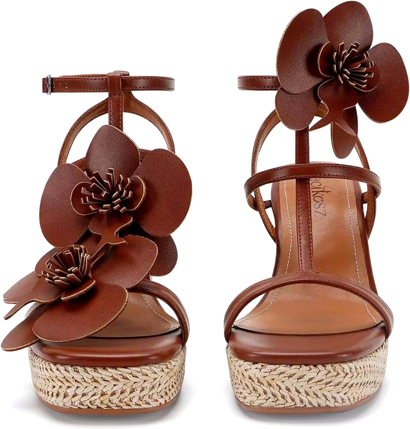 LACIKOSZ Flowers Wedge Sandals For Women Strappy Raffia Platform Heels | Comfortable Open Toe Espadrilles Casual Ankle Wrap Beach Vacation Wedding