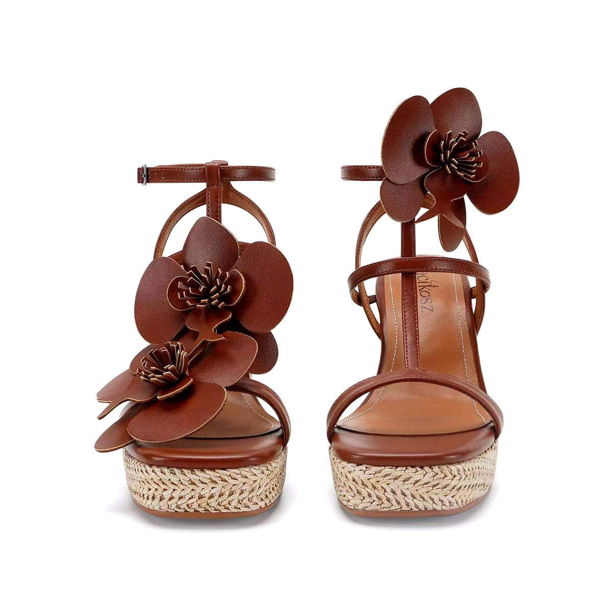 LACIKOSZ Flowers Wedge Sandals For Women Strappy Raffia Platform Heels | Comfortable Open Toe Espadrilles Casual Ankle Wrap Beach Vacation Wedding
