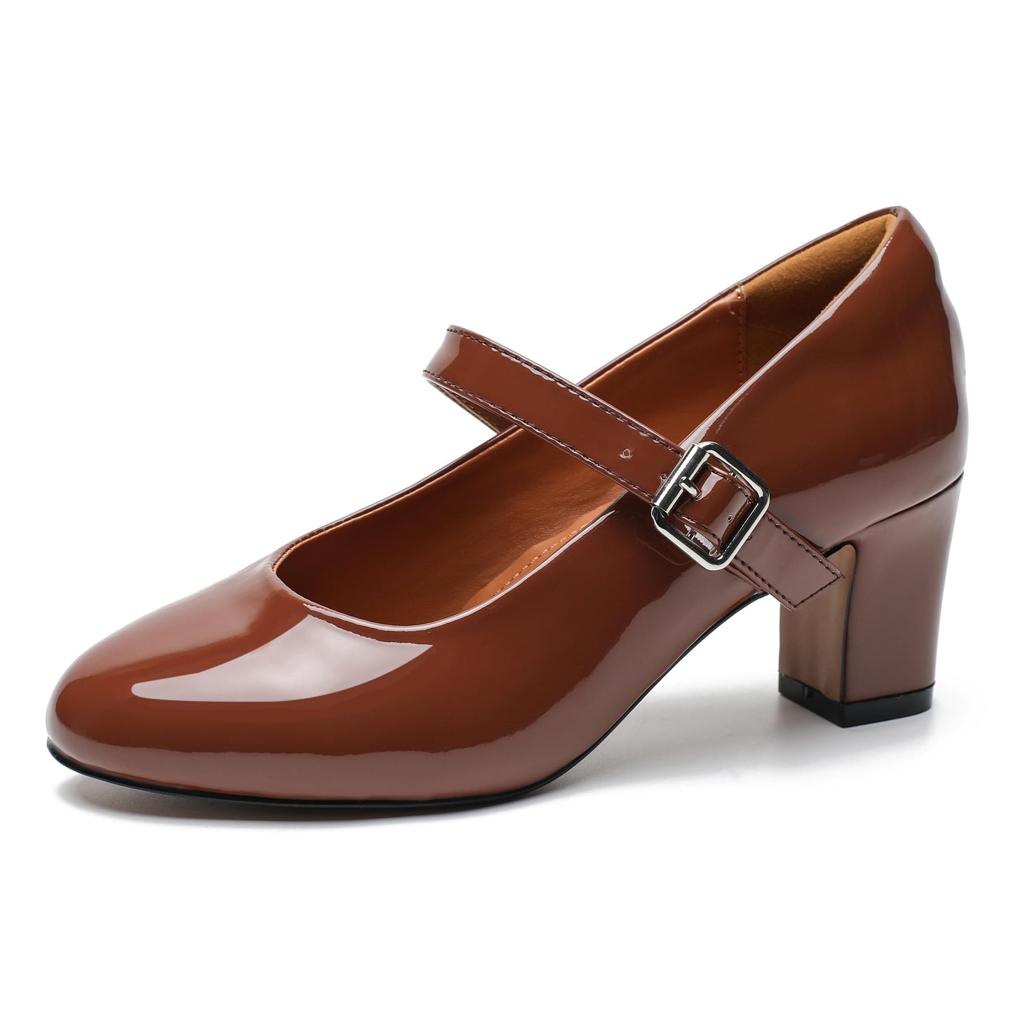 MAIERNISI JESSI Women's Mary Jane Pumps, 2.36 Inch Block Heel, Ankle Strap with Buckle, Closed Toe