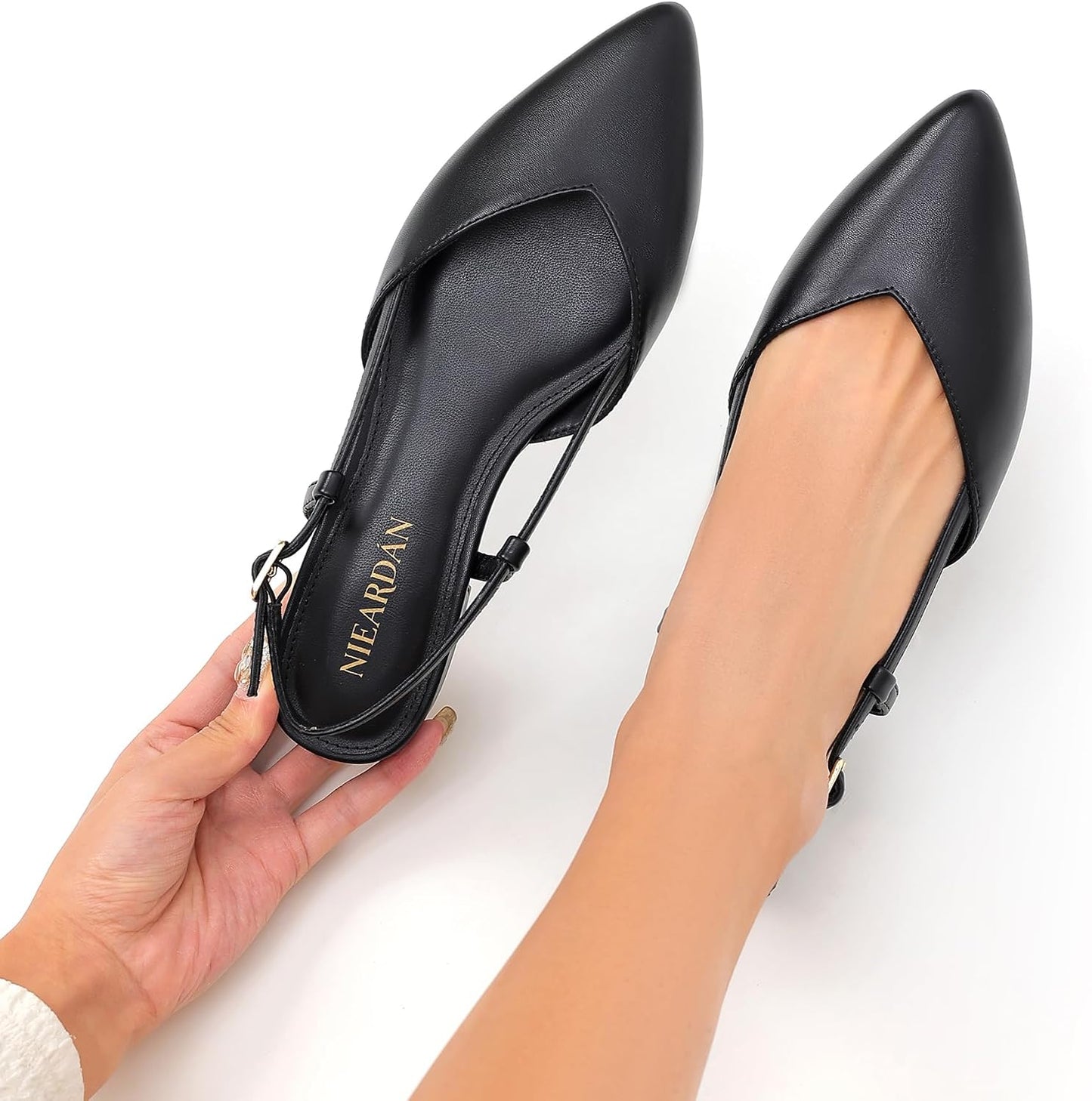 Slingback Flats for Women Closed Pointed Toe Buckle Strap Dress Shoes Elegant Ballet Flats Low Heel Walking Wedding Party