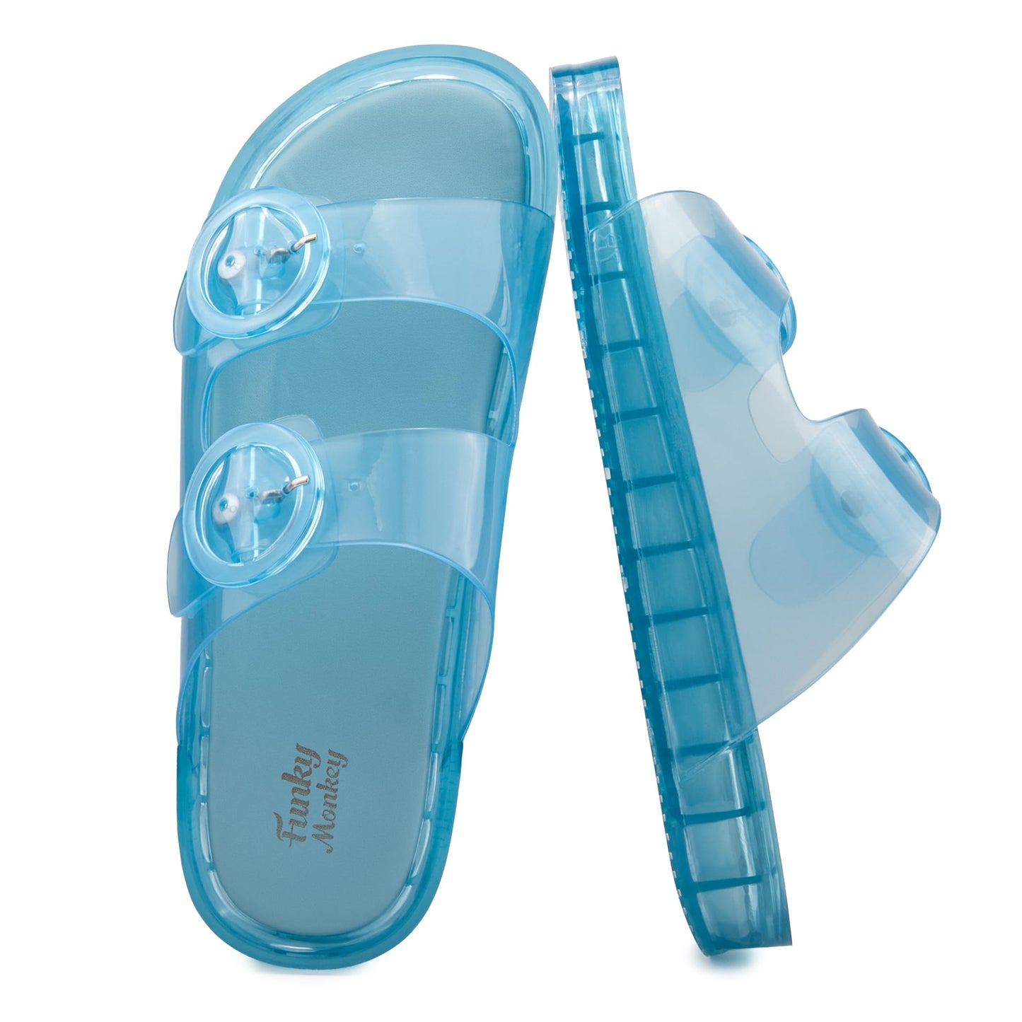FUNKYMONKEY Women's Comfort Slides Non-Slip Lightweight Flat Beach Sandals | Adjustable Buckle Plastic Sandals with Arch Support, Waterproof Non-Slip Summer Slippers for Pool, Shower & Daily Wear