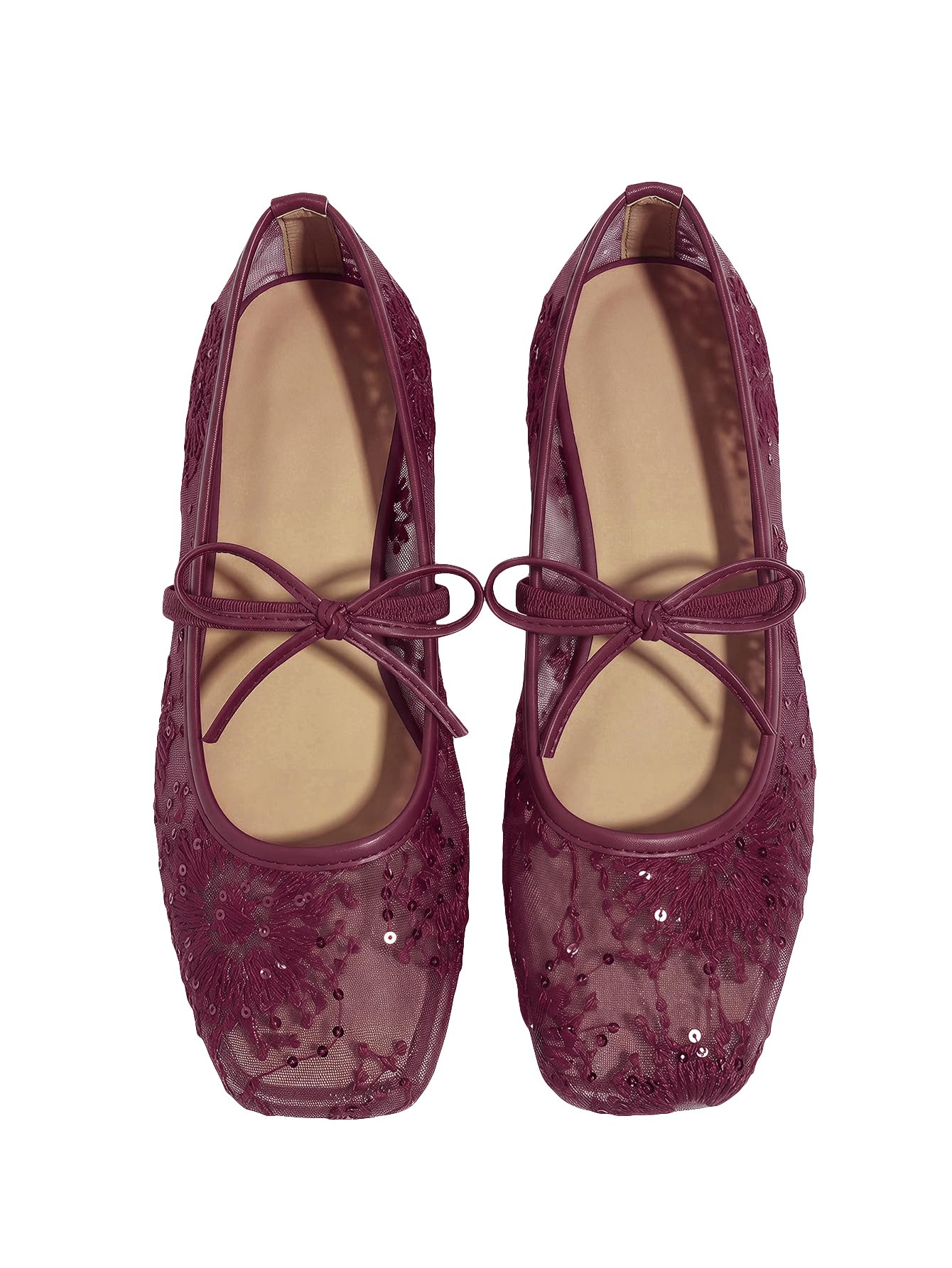 BEAUDRM Women's Polka Dots Mesh Ballet Flats Cute Lace Ballerina Flats | Closed Toe, Square Maryjane Flat, Dressy Casual Work Shoes, Leopard, Lace, Floral, Wedding