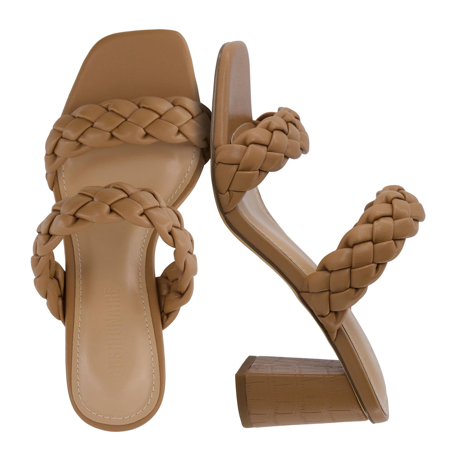 CUSHIONAIRE Irine Chunky Heels for Women, Braided Block Heel Sandals with Square Toe and Memory Foam