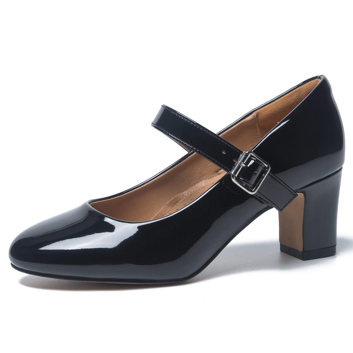 MAIERNISI JESSI Women's Mary Jane Pumps, 2.36 Inch Block Heel, Ankle Strap with Buckle, Closed Toe