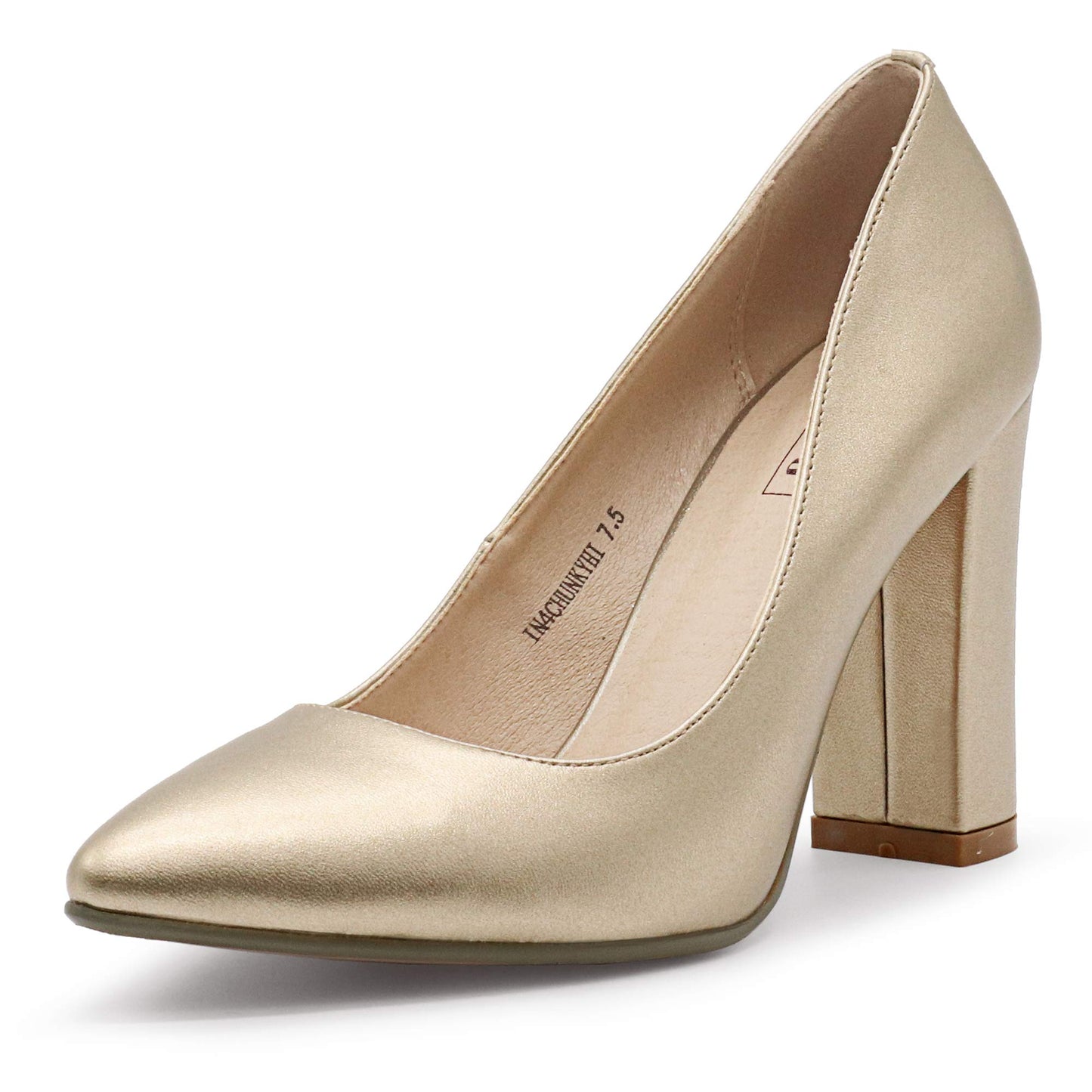 IDIFU Women's IN4 Chunky High Heels Closed Pointed Toe Pumps | Formal Block Heel Office Business Wedding Dress Shoes for Women Ladies