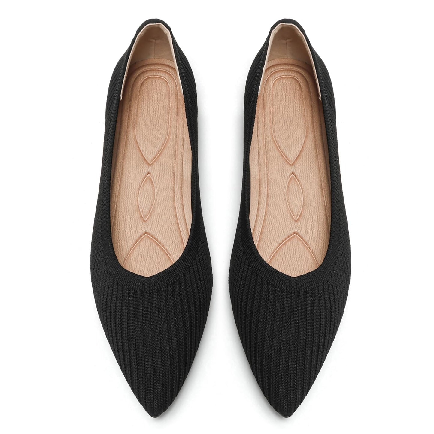 Flats for Women Pointed Toe Knit Foldable Ballet Flat Shoes | Stretch knit upper,built-in arch support,cushioned insole,foldable lightweight design,non-slip sole,office and casual wear