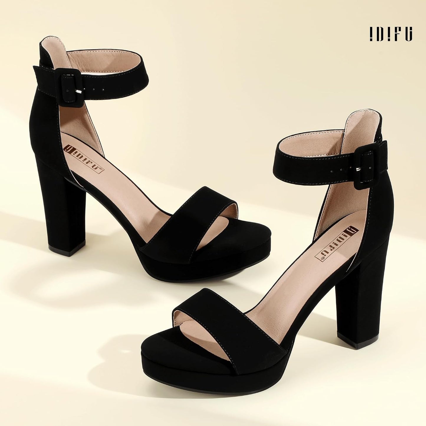 IDIFU Women's IN4 Platform Chunky High Heels | Ankle Strap Heeled Sandals Wedding Party Dress Shoes