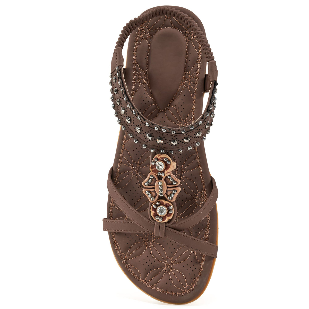 Alicegana Dressy Womens Sandals Summer: Comfortable Jeweled Bohemian Flats Sandals Women for Vacation & Wedding - Casual Walking Woman Shoes with Elastic Ankle Strap