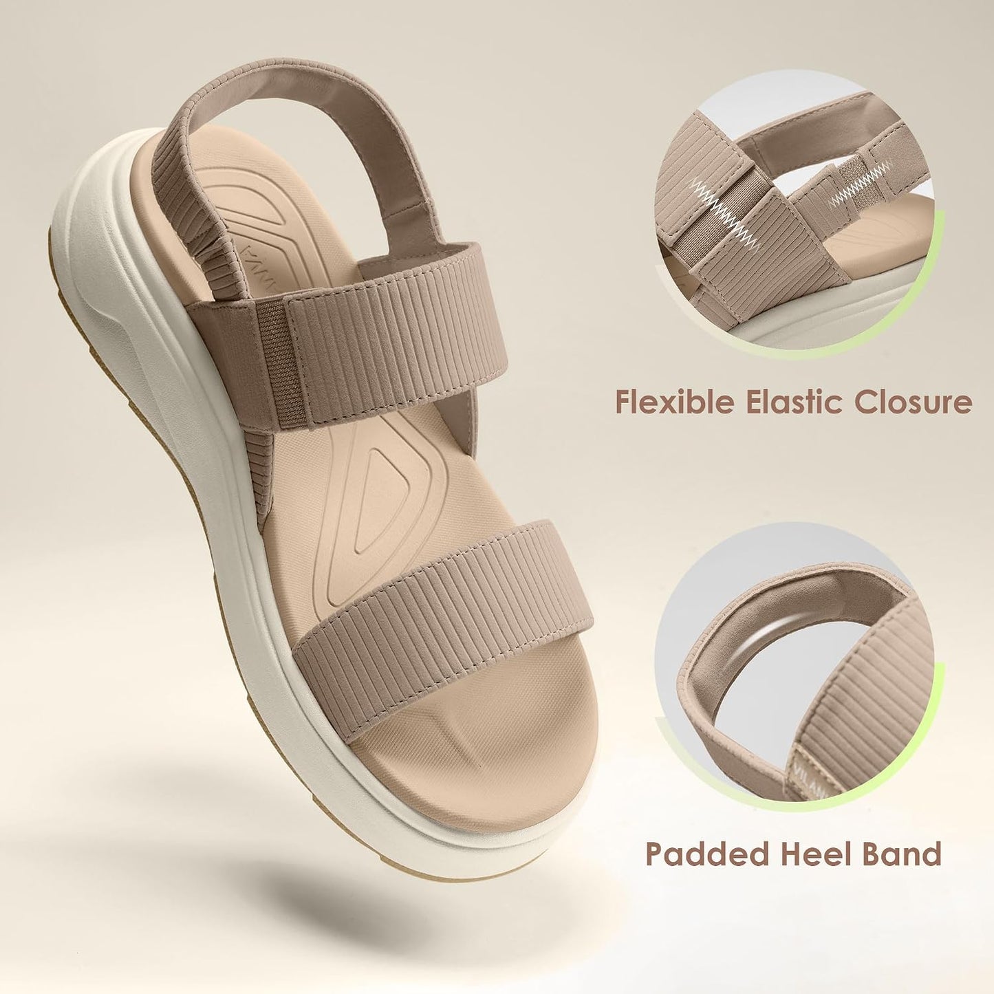 Vilanva Women's Platform Sandals with Arch Support for Plantar Fasciitis Relief Comfortable Cushioned Walking Sandals with Casual Backstrap for 2026 Summer Trendy Outfits