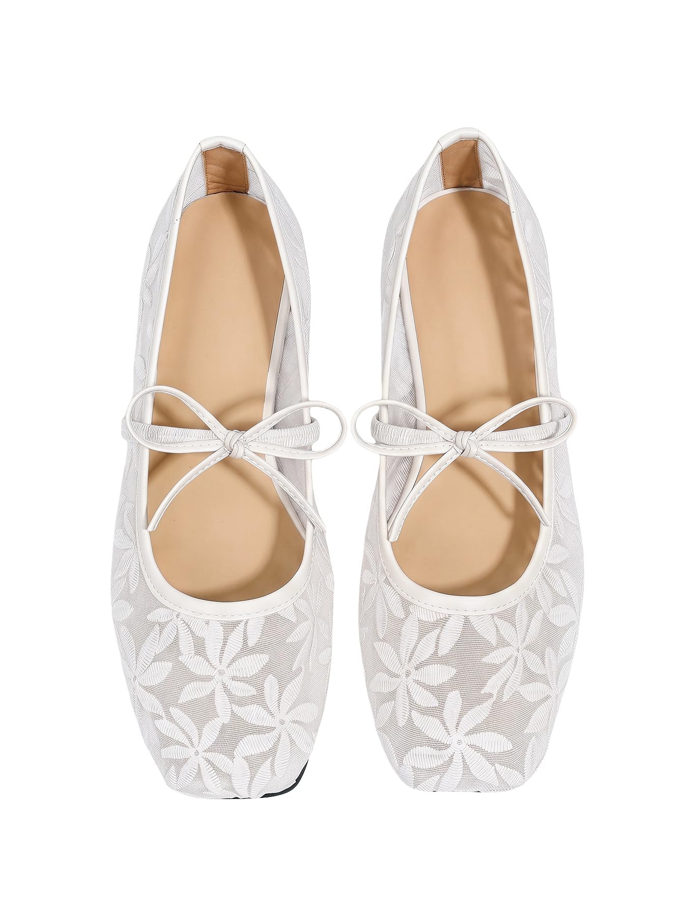 BEAUDRM Women's Polka Dots Mesh Ballet Flats Cute Lace Ballerina Flats | Closed Toe, Square Maryjane Flat, Dressy Casual Work Shoes, Leopard, Lace, Floral, Wedding