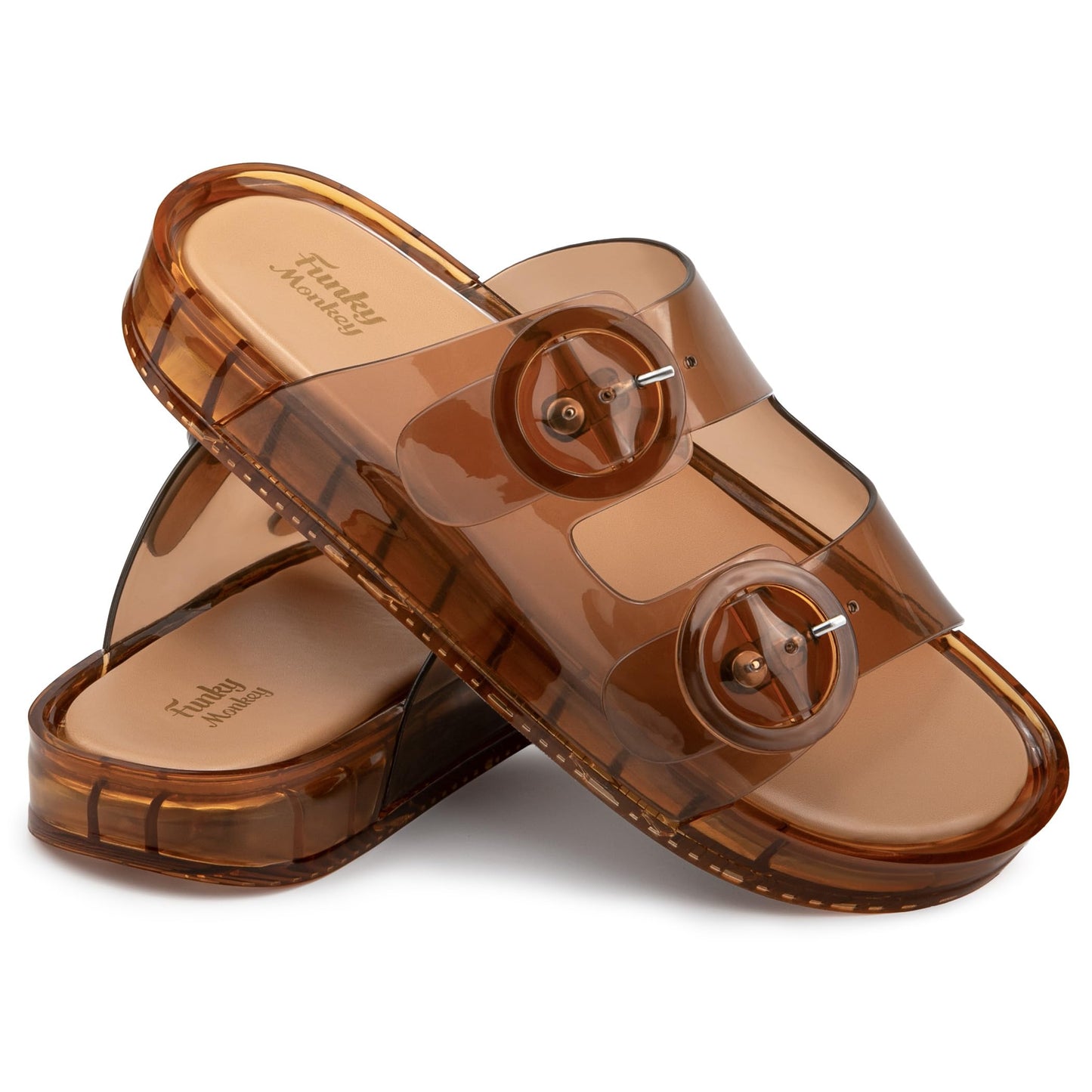 FUNKYMONKEY Women's Comfort Slides Non-Slip Lightweight Flat Beach Sandals | Adjustable Buckle Plastic Sandals with Arch Support, Waterproof Non-Slip Summer Slippers for Pool, Shower & Daily Wear