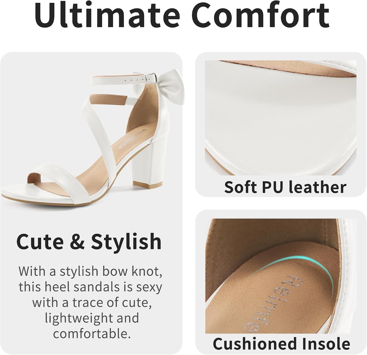Reimferce Comfortable Block Heels for Women: 3.14" Stable Walk for Confidence on Wedding - Elegant Bow Ankle Strap & Cushioned Insole for Bride & Bridesmaids