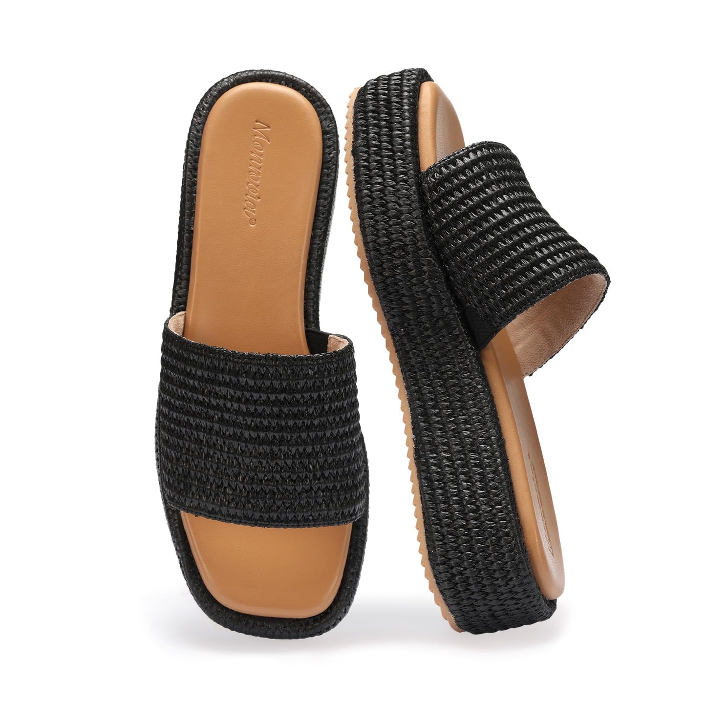 Monrovia Platform Sandals Women Raffia Espadrille Slides, Woven Straw Flatform Beach Sandals Women, Slip On Summer Vacation Shoes, Comfortable Casual Daily Wear