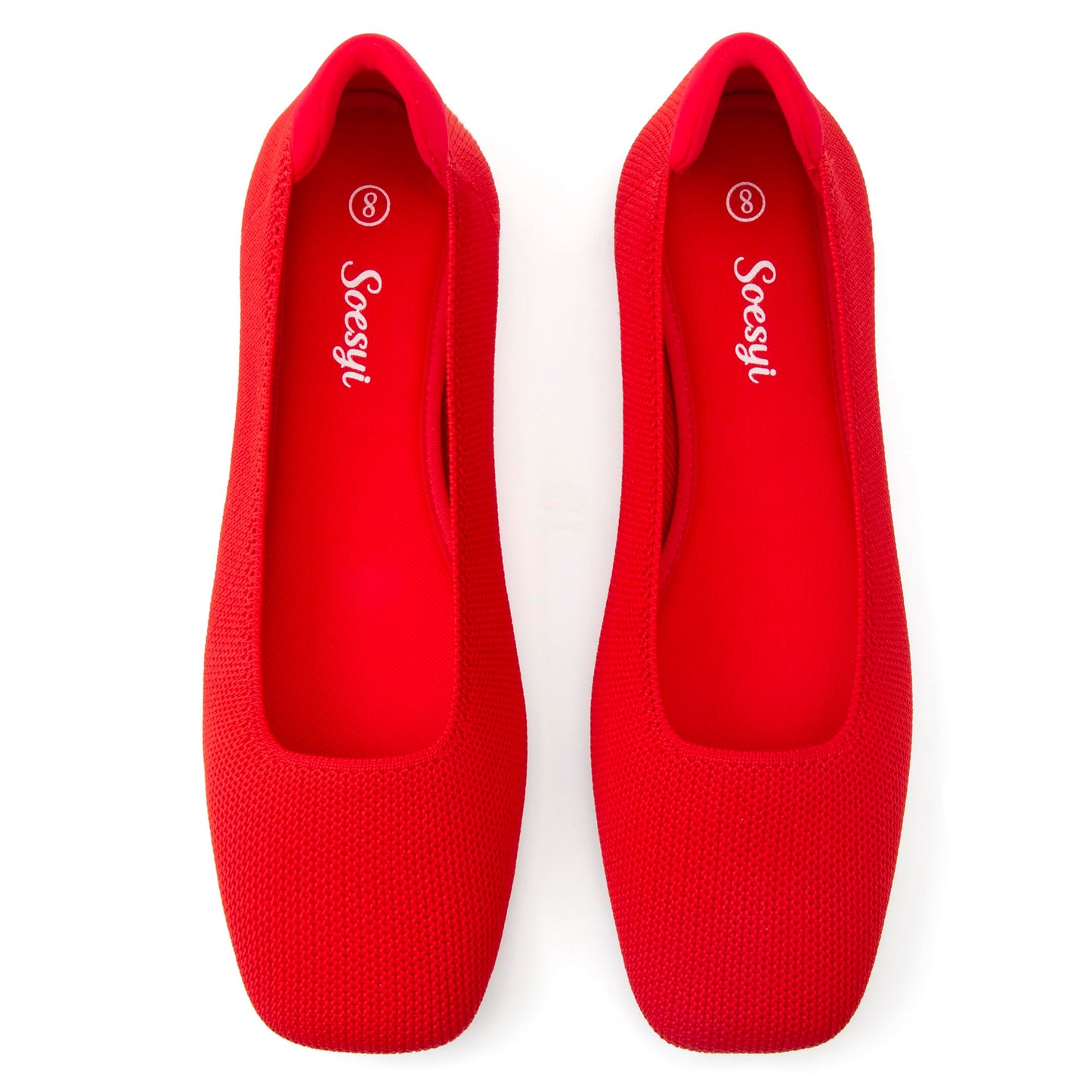 Soesyi Women's Mary Jane Ballet Flats Washable Knit Shoes Comfortable for Dressy Office Casual Walking Slip-on Square Toe Flats
