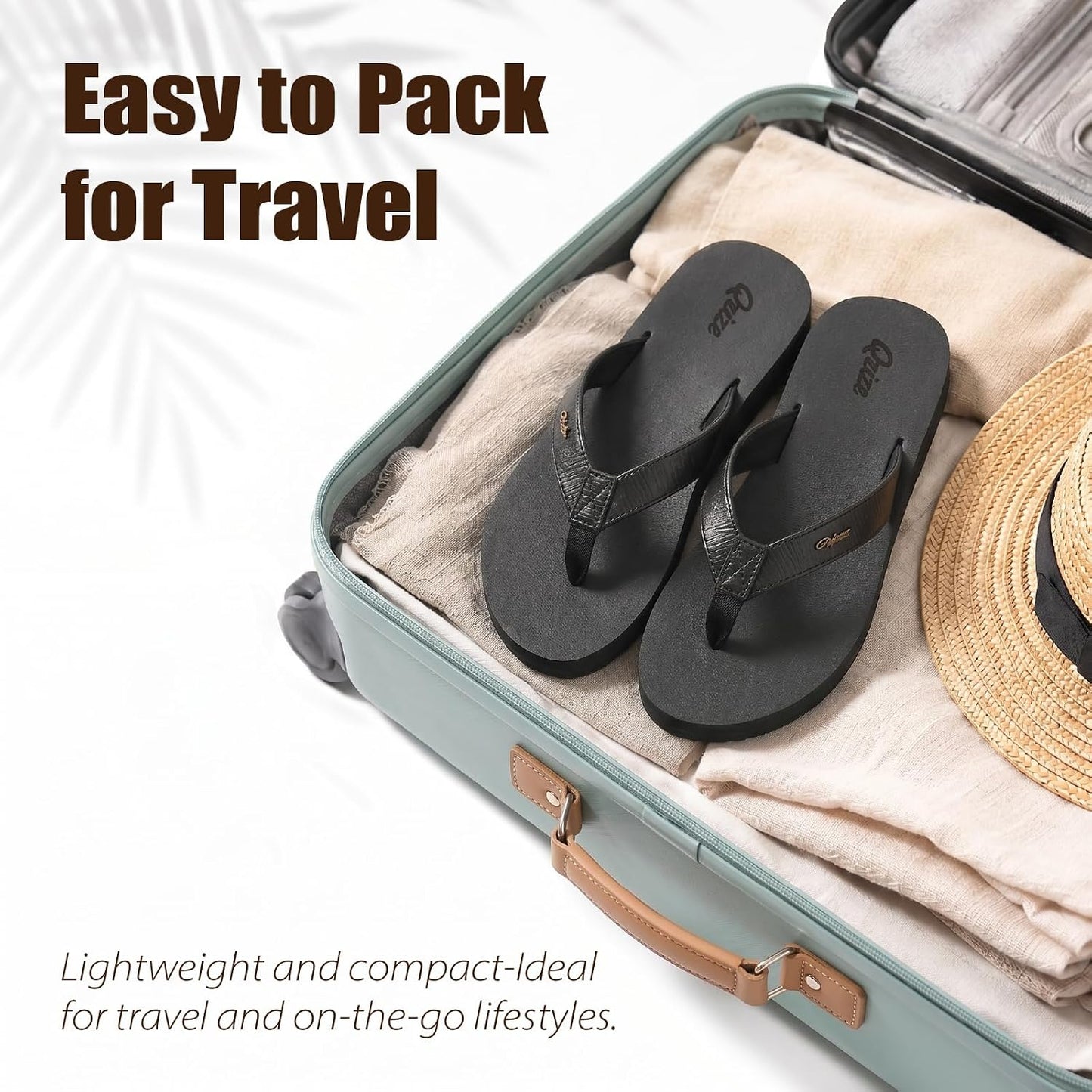 Women's Flip Flops with Arch Support Leather Strap Thong Sandals | Flexible Lightweight Design, Quick-Dry Material, All-Day Comfort for Beach, Pool, Shower, Travel and Everyday Wear