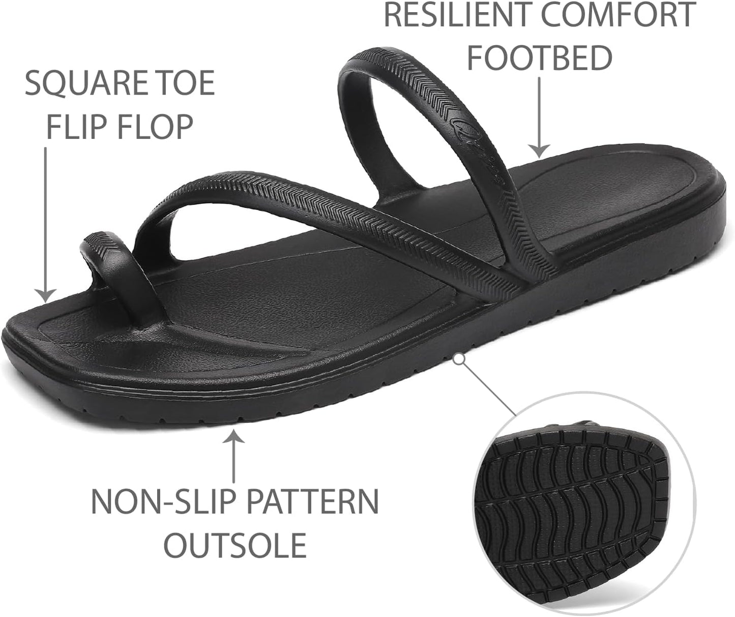 SOSOWHLTE Women’s Square Toe Slides with Arch Support Beach Thong Sandals | Summer,Non-Slip,Toe Loop Sandals, Flexible Straps, Pool, Garden, Camping, Travel, Daily Wear, Walking, Shower