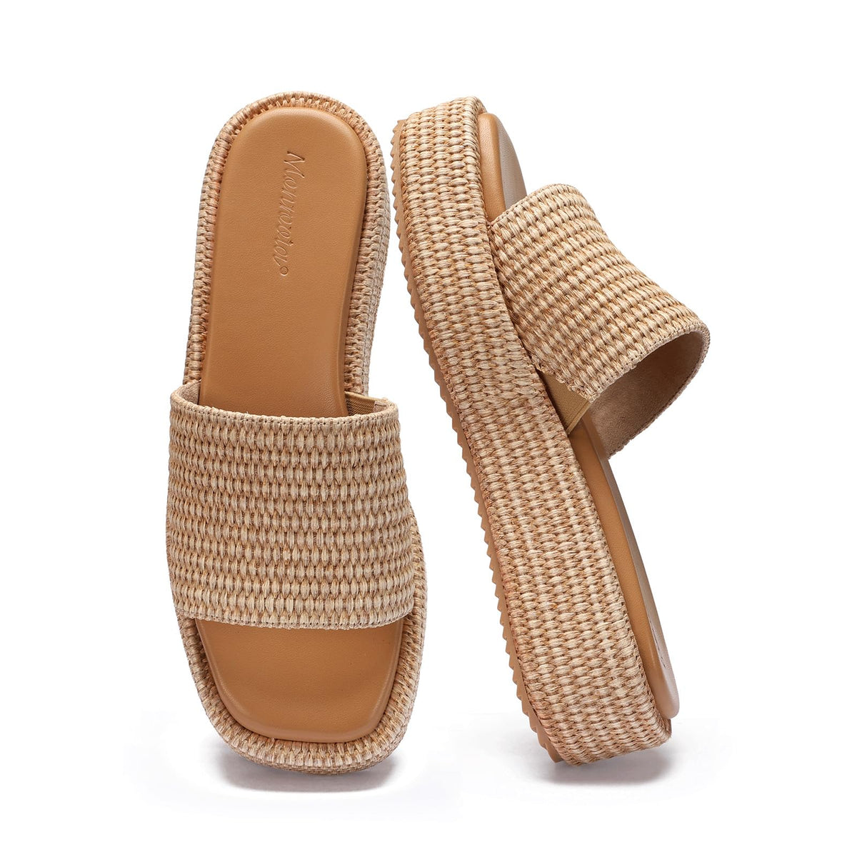 Monrovia Platform Sandals Women Raffia Espadrille Slides, Woven Straw Flatform Beach Sandals Women, Slip On Summer Vacation Shoes, Comfortable Casual Daily Wear