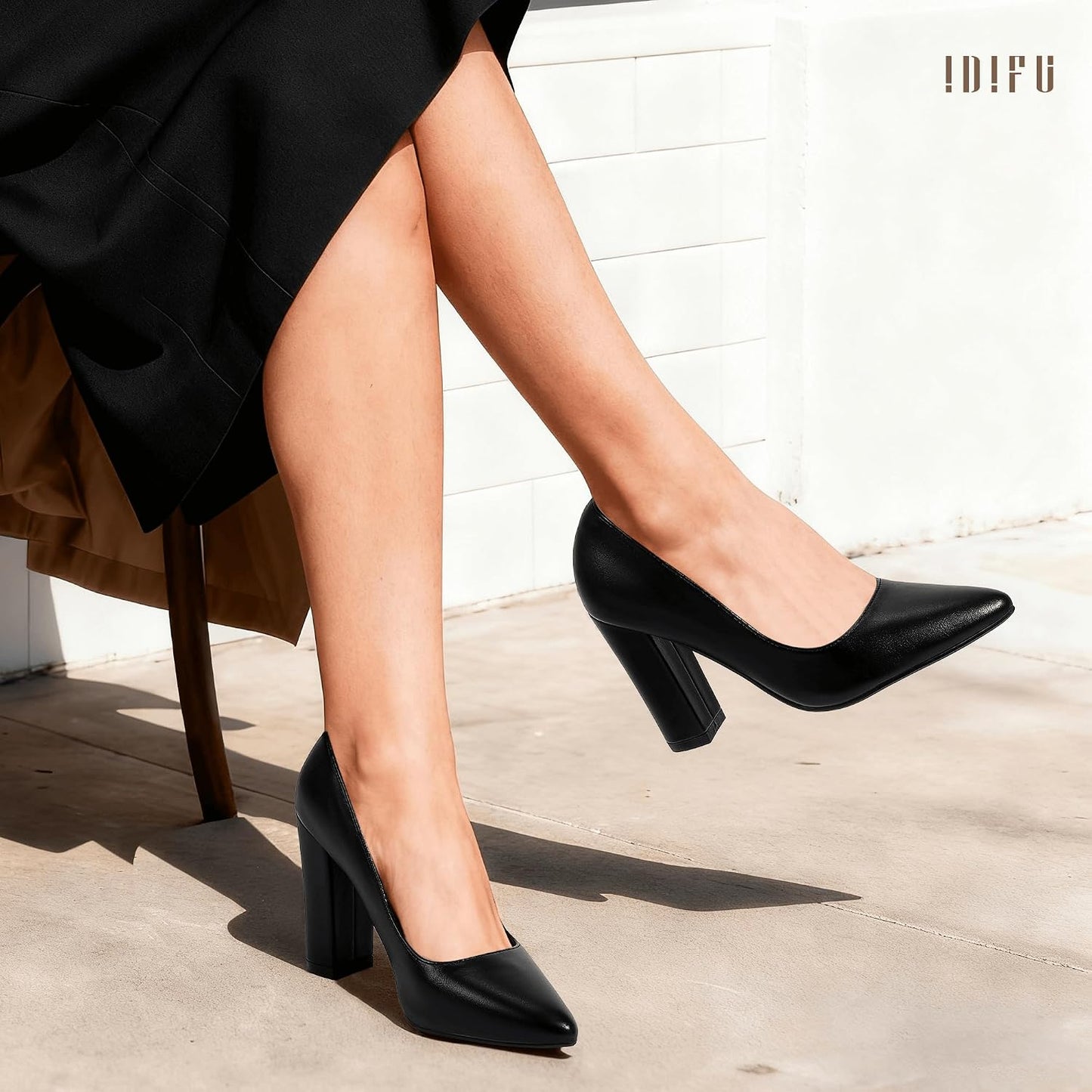 IDIFU Women's IN4 Chunky High Heels Closed Pointed Toe Pumps | Formal Block Heel Office Business Wedding Dress Shoes for Women Ladies
