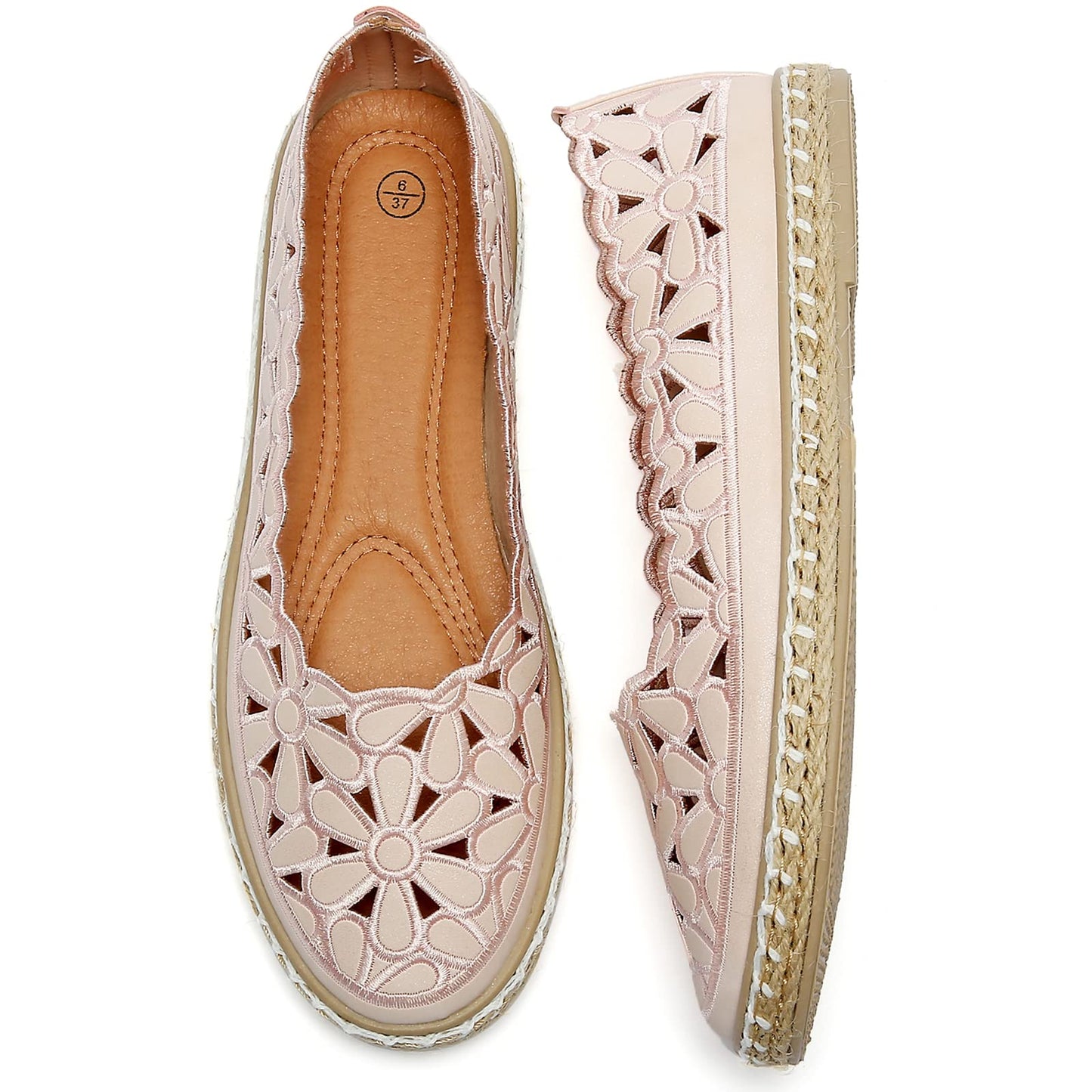 HEAWISH Women's PU Leather Ballet Flats Espadrille Loafers | Slip-on ballet flats with espadrille-style sole, closed-toe design, for dressy & casual summer wear