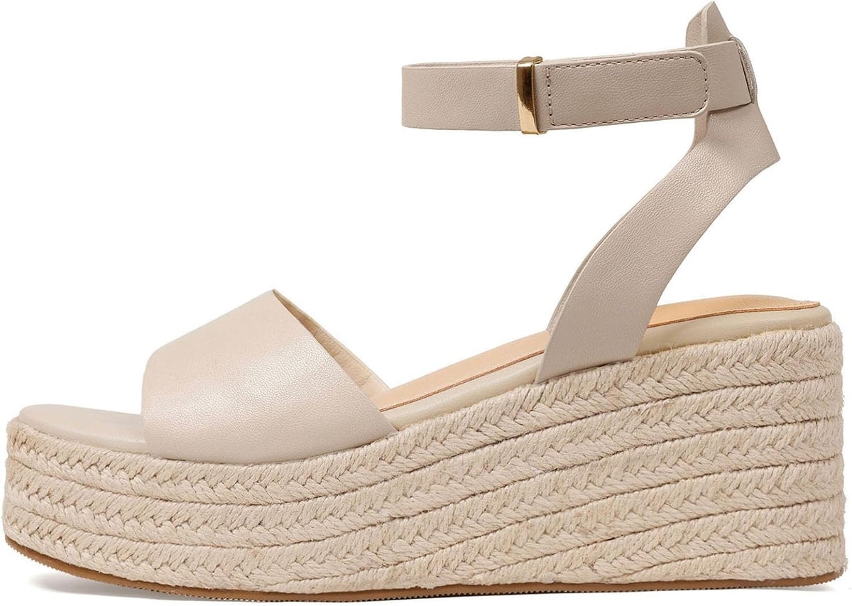 Espadrille Platform Wedge Sandals Braided Women Slip-On Sandal | Adjustable Strap,Open Toe, 3 in Platform Heel, 1.4in Sole, Straw Woven/PU—4 Colors, Beach, Vacation & Summer Boho Daily Wear