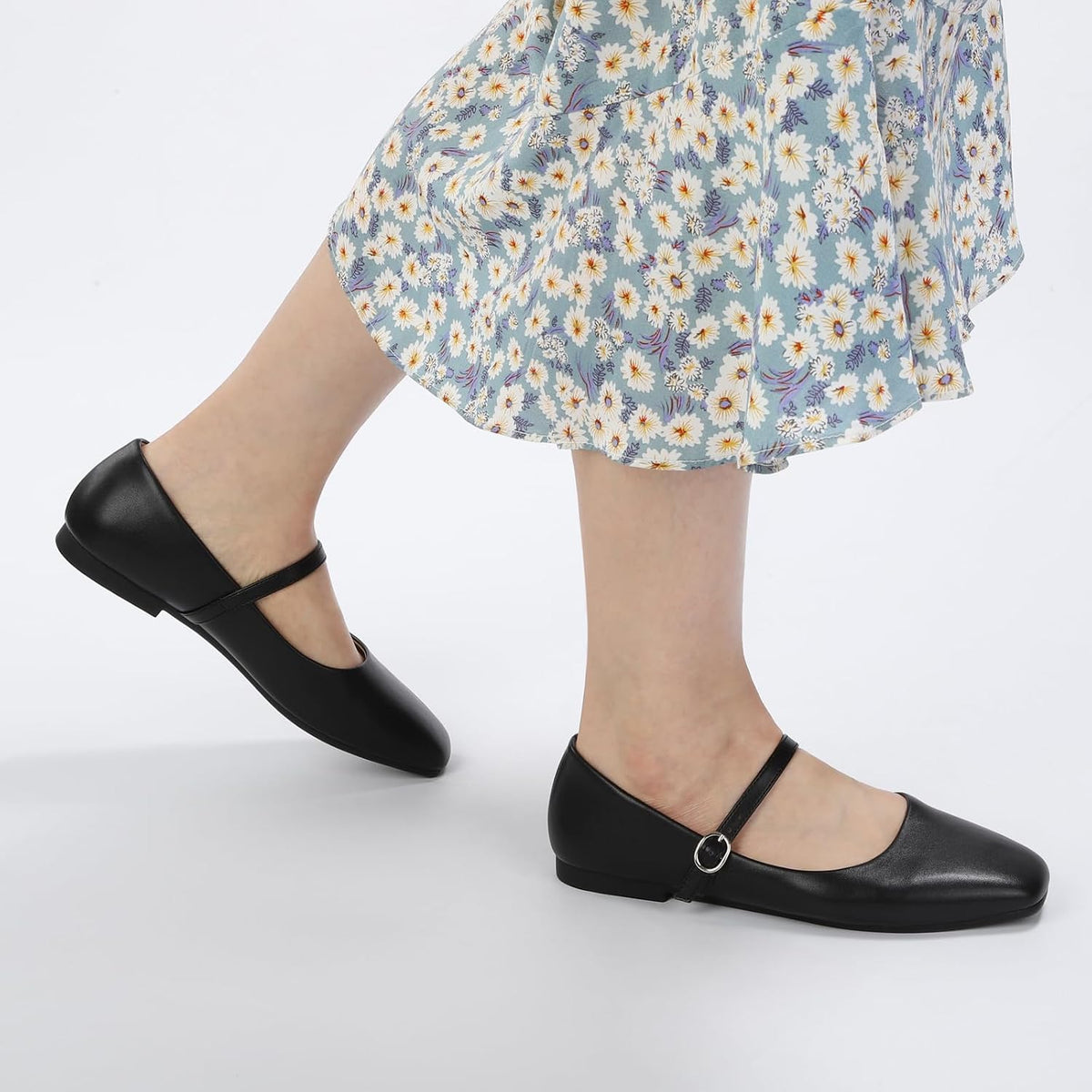 Women‘s Mary Jane Shoes, Ballet Flats for Women, Square Toe Shoes for Women | Comfortable Dressy Adjustable Buckle Strap for Work Office business Casual, Memory Foam PU Sole Slip Resistant Wedding Party
