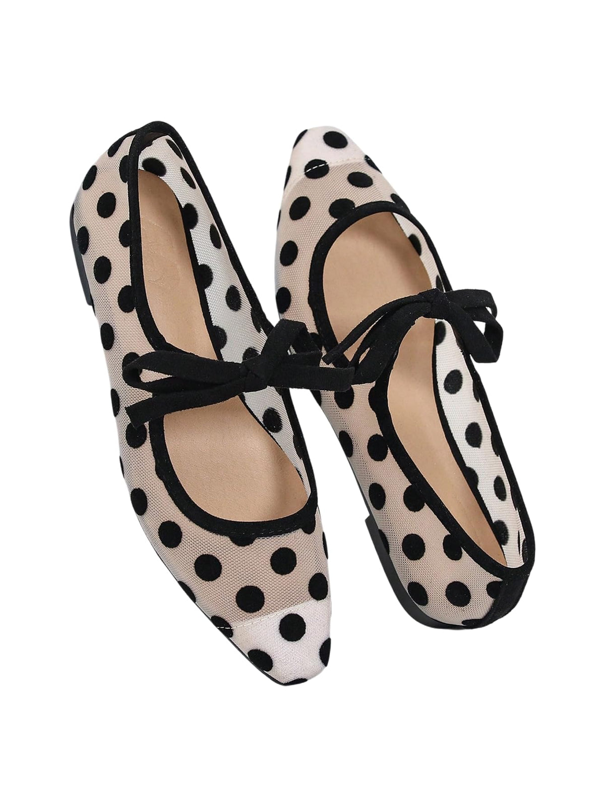 BEAUDRM Women's Polka Dots Mesh Ballet Flats Cute Lace Ballerina Flats | Closed Toe, Square Maryjane Flat, Dressy Casual Work Shoes, Leopard, Lace, Floral, Wedding