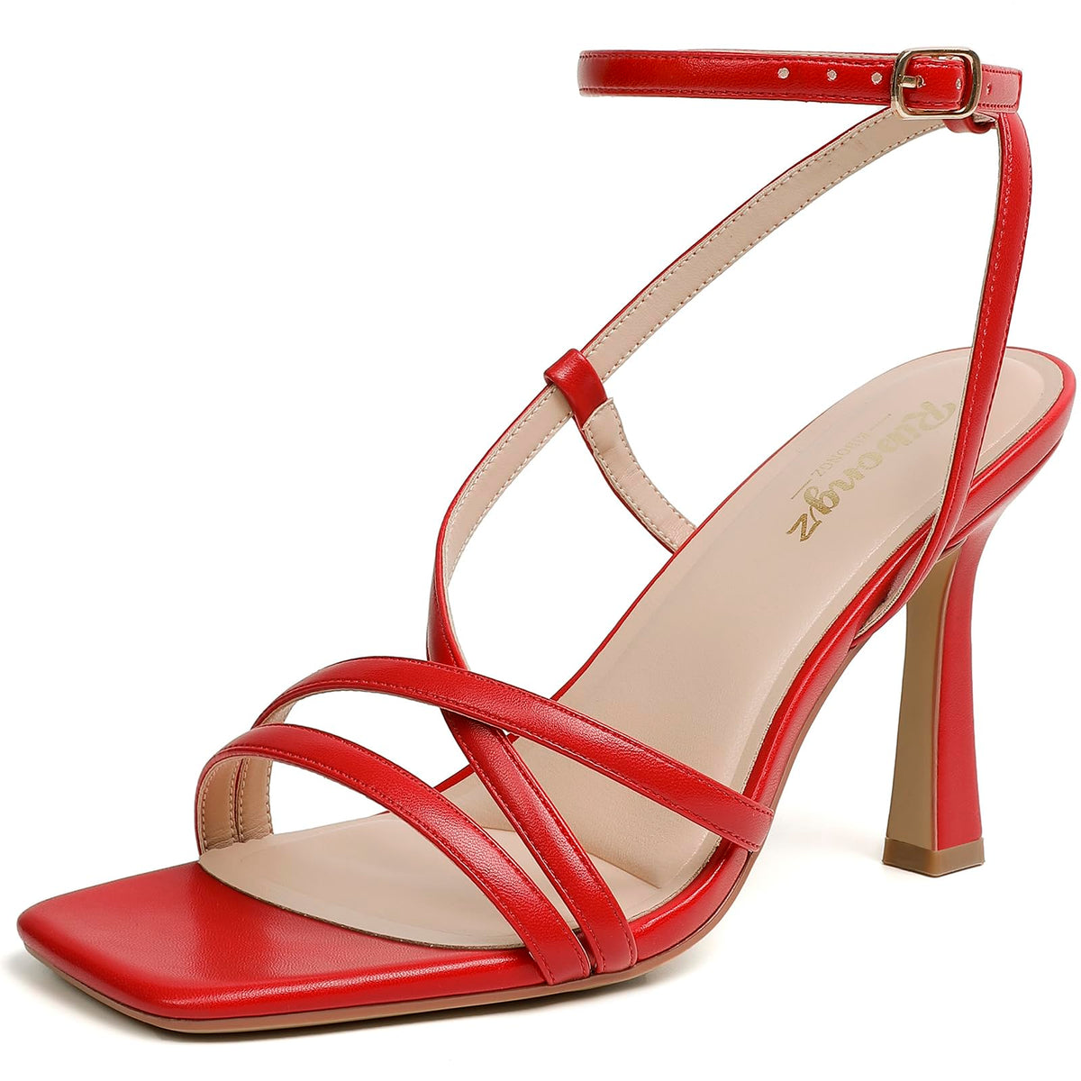 RIBONGZ Block Heels Prom Heeled Sandals for Women Chunky Square Open Toe Strappy High Heels Ankle Strap Wedding Bridal Shoes High Heel Sandals for Party Dress