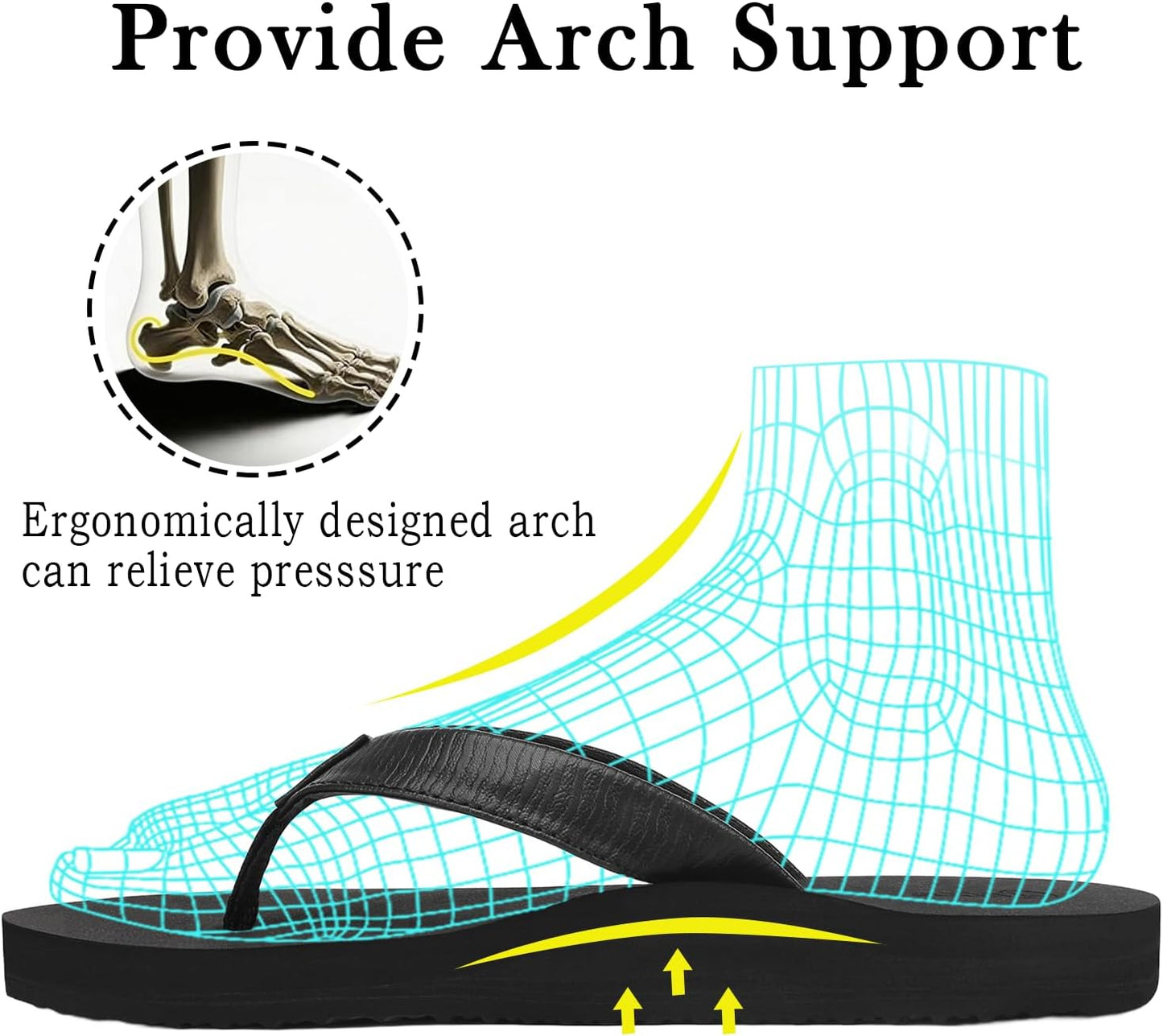 Women's Flip Flops with Arch Support Leather Strap Thong Sandals | Flexible Lightweight Design, Quick-Dry Material, All-Day Comfort for Beach, Pool, Shower, Travel and Everyday Wear
