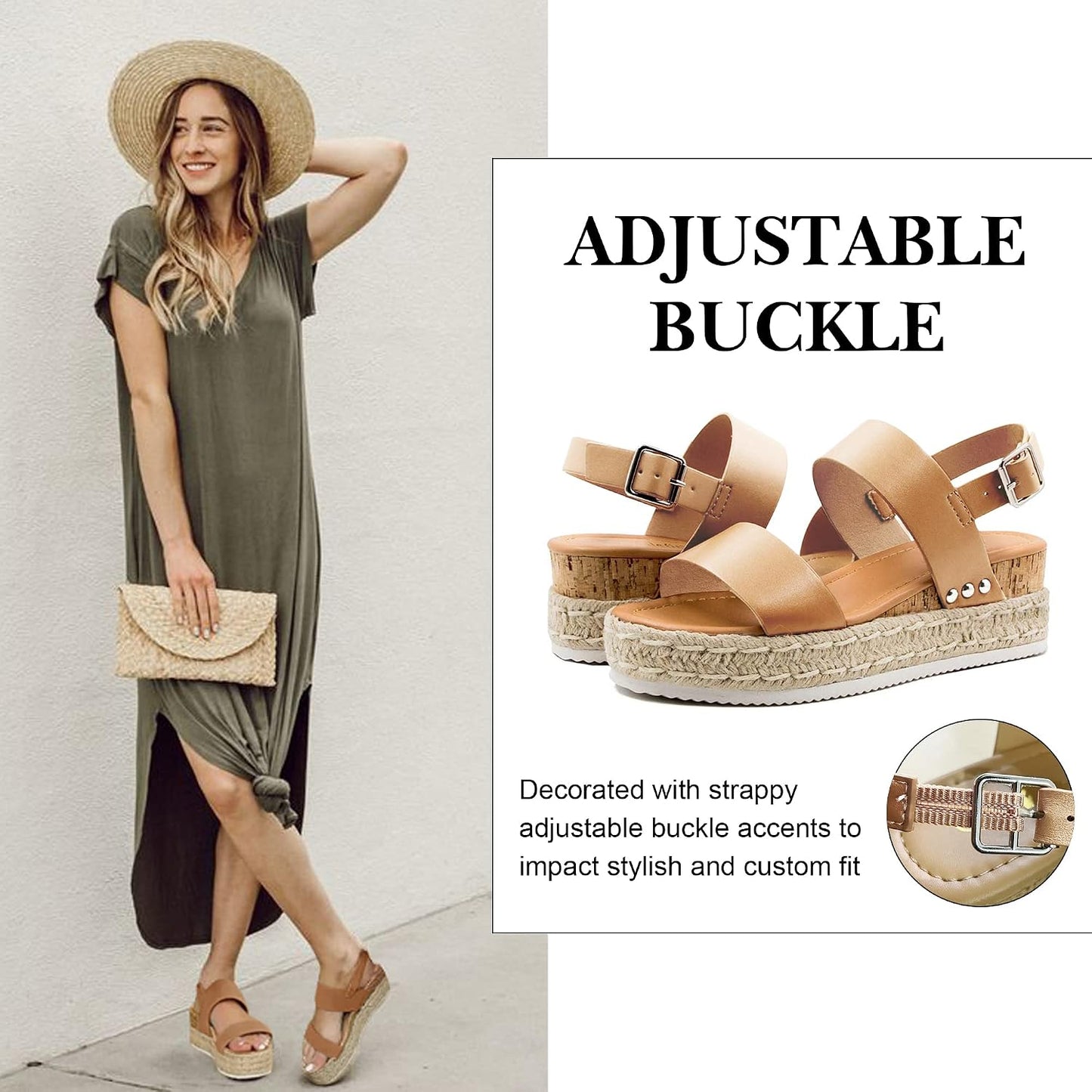 Athlefit Women's Espadrilles Sandals Ankle Strap Buckle Wedge Sandal Open Toe Studded Platform Sandals