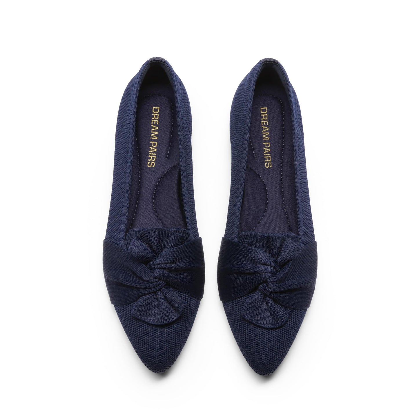 DREAM PAIRS Women's Foldable Bow Pointed Toe Ballet Flats | Soft Knit Upper, Cushioned Arch-support Insole, Easy to Carry, Comfort All-Day