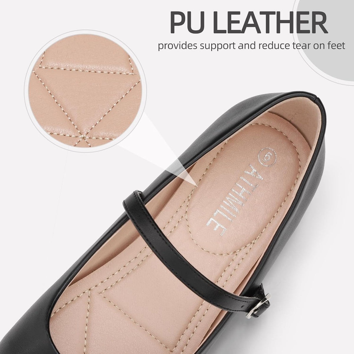 Women‘s Mary Jane Shoes, Ballet Flats for Women, Square Toe Shoes for Women | Comfortable Dressy Adjustable Buckle Strap for Work Office business Casual, Memory Foam PU Sole Slip Resistant Wedding Party