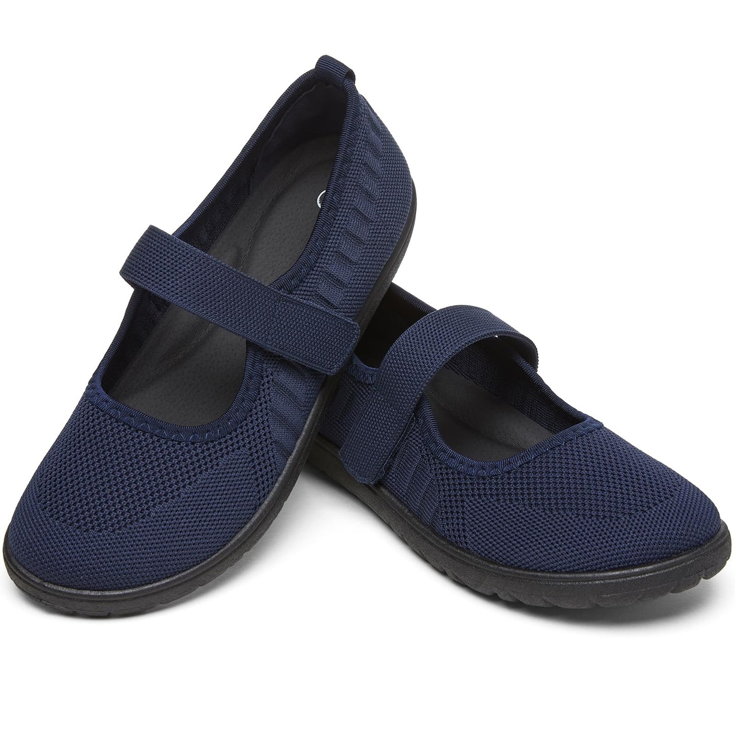 Waluzs Wide Toe Box Flats Shoes Women Knit Mary Jane Dress Shoes Wide | Walking Wide Width Barefoot Zero Drop Comfort Breathable Slip on Womens Ballet Mary Janes Sneakers with Velcro Ankle Strap