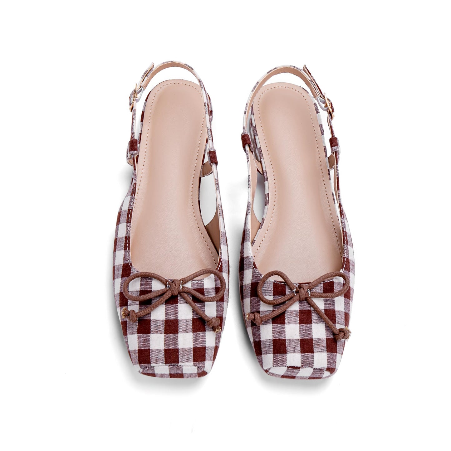 Women's Ballet Flats Slingbacks Square Toe Bow Knit Dressy Flat Shoes with Ankle Buckles Satin