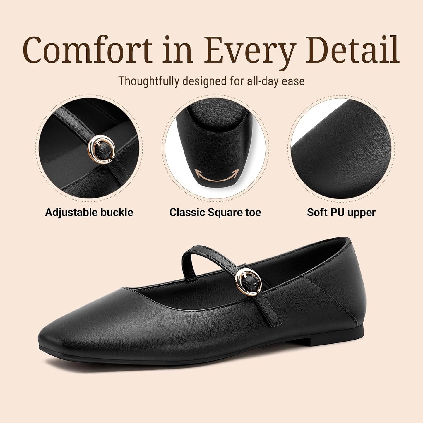 FITORY Mary Jane Shoes Women, Non Slip Work Ballet Flats Business Casual | Black Fall Footwear Comfortable Dressy Office Leopard Print Square Toe Formal Red Closed Toe Church Restaurant