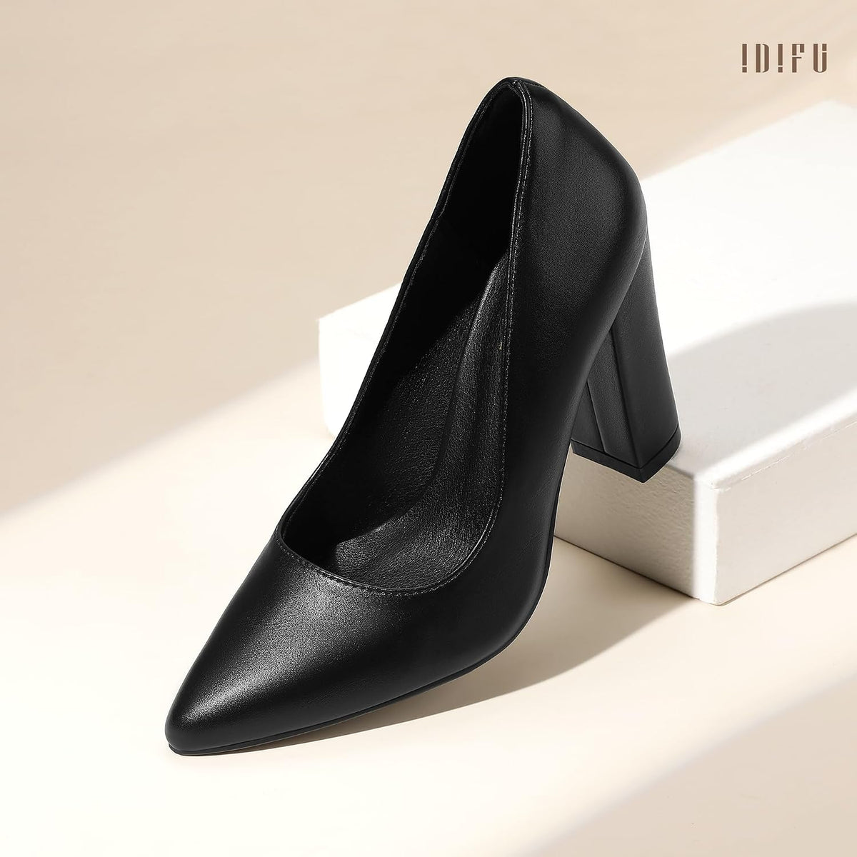IDIFU Women's IN4 Chunky High Heels Closed Pointed Toe Pumps | Formal Block Heel Office Business Wedding Dress Shoes for Women Ladies