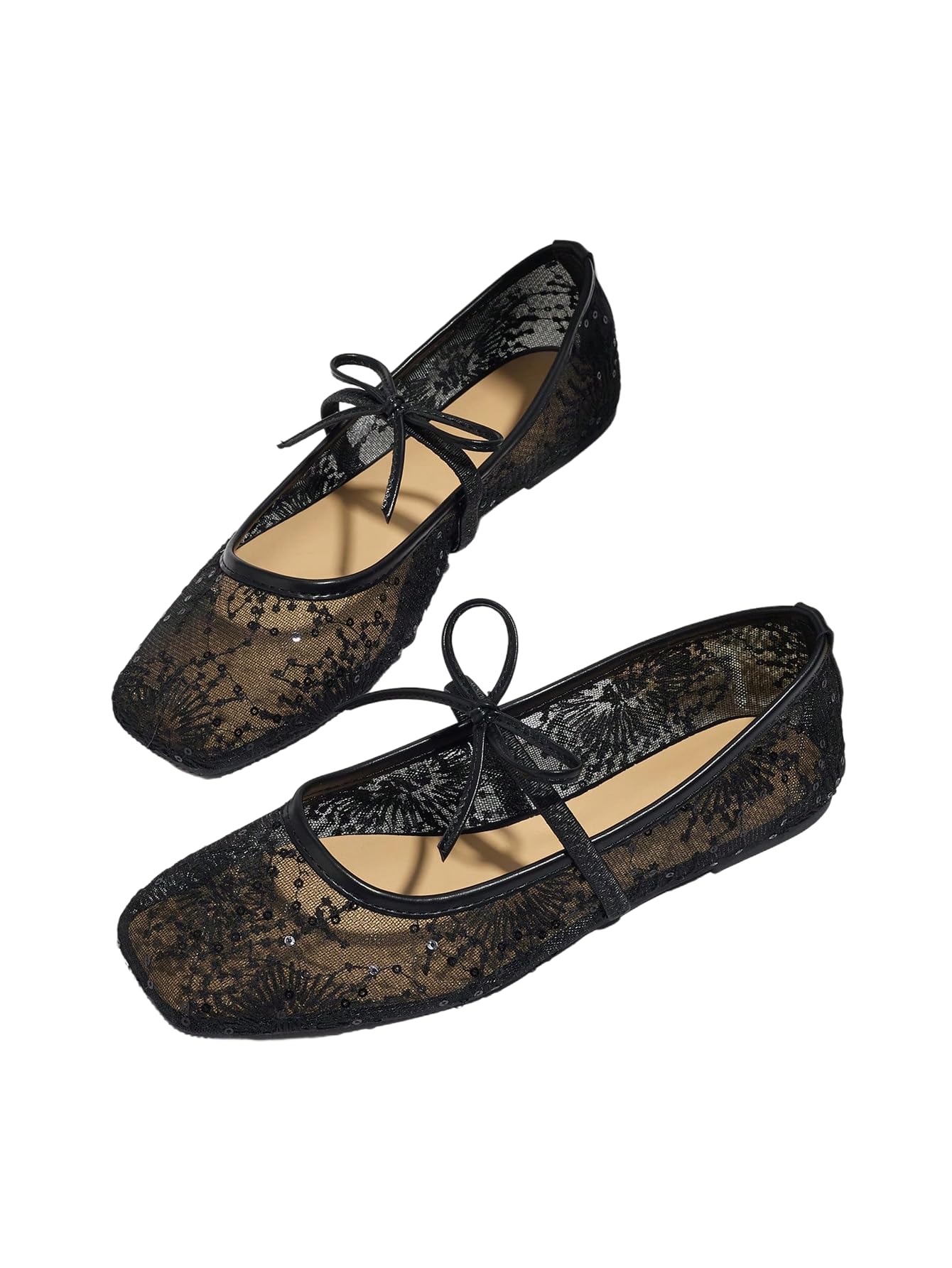 BEAUDRM Women's Polka Dots Mesh Ballet Flats Cute Lace Ballerina Flats | Closed Toe, Square Maryjane Flat, Dressy Casual Work Shoes, Leopard, Lace, Floral, Wedding