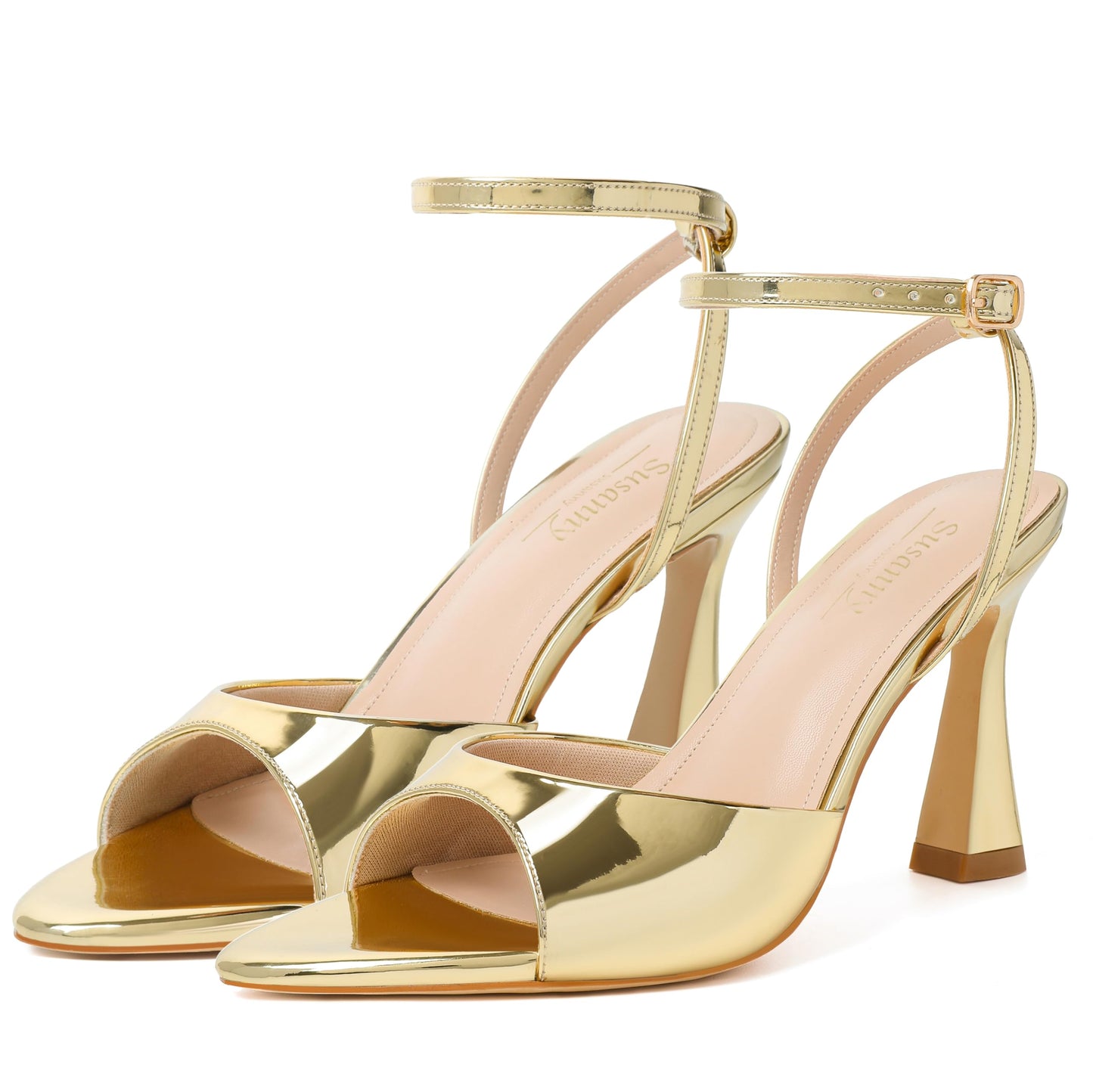 Susanny High Heels for Women Pointed Open Toe Strappy Chunky Block Heels Ankle Strap Stiletto Kitten Heeled Sandals Wedding Bridal Party Prom Sexy Dress Shoes