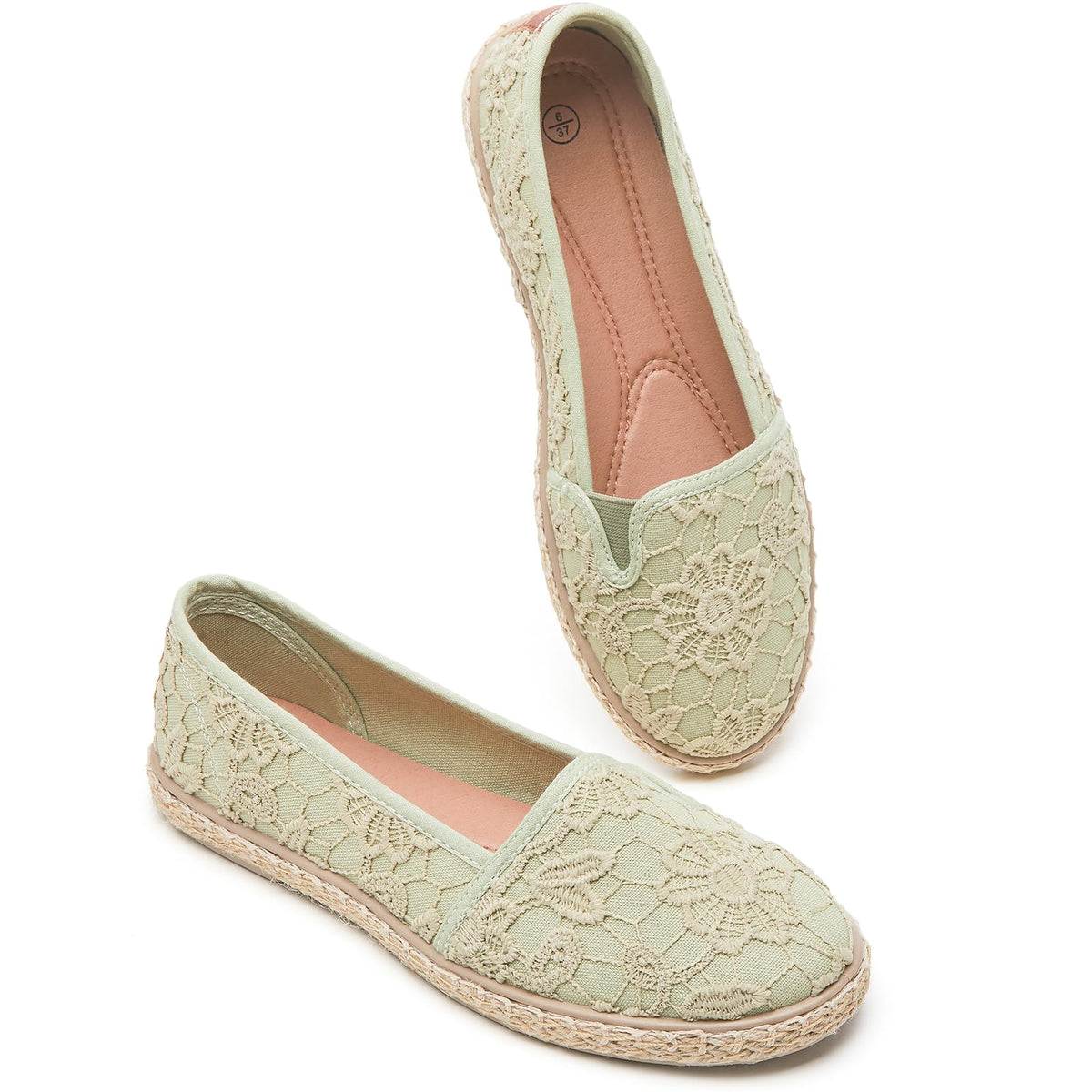 BABUDOG Women's Flats with Flower Embroideried,White Lace Ballet Flats,Comfortable Dress Flats
